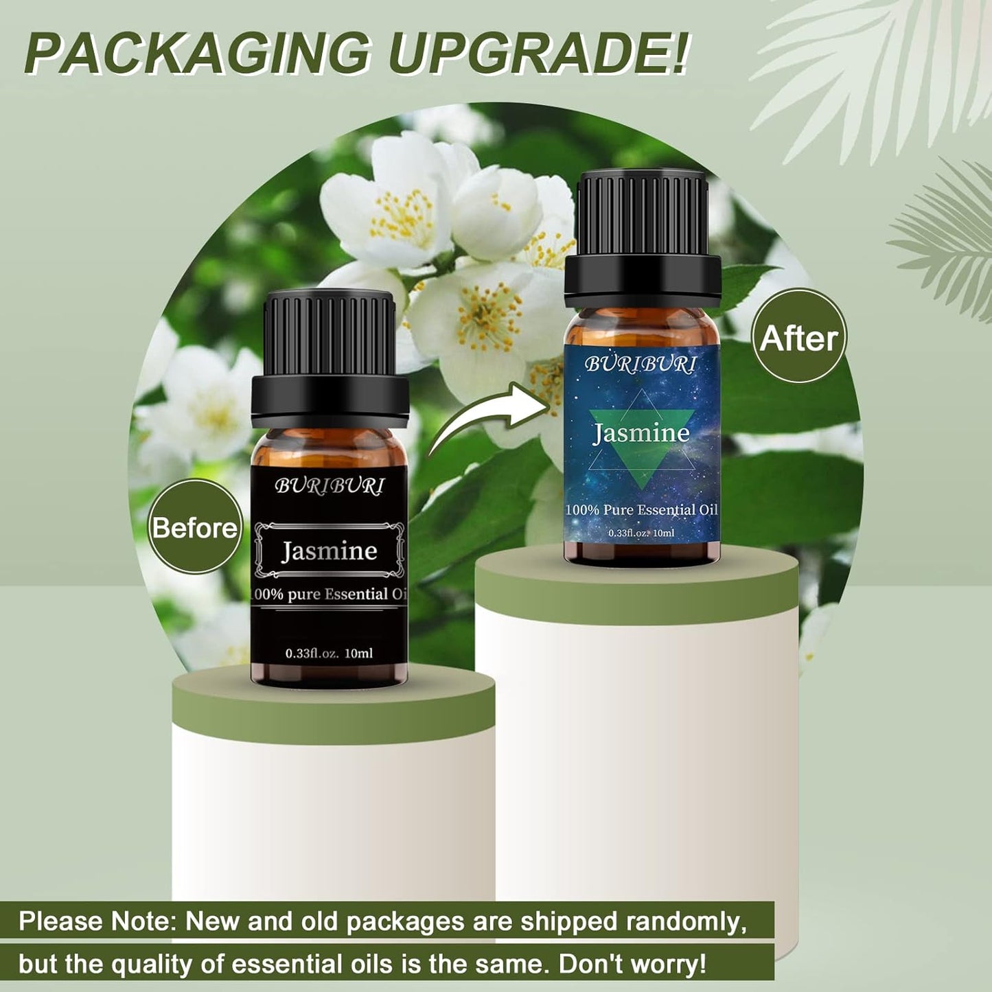 BURIBURI Jasmine Oil and Gardenia Essential Oils Gift Set, 100% Pure, Undiluted, Natural, Organic Aromatherapy Jasmine Essential Oils for Diffuser, Massage, 10MLx2