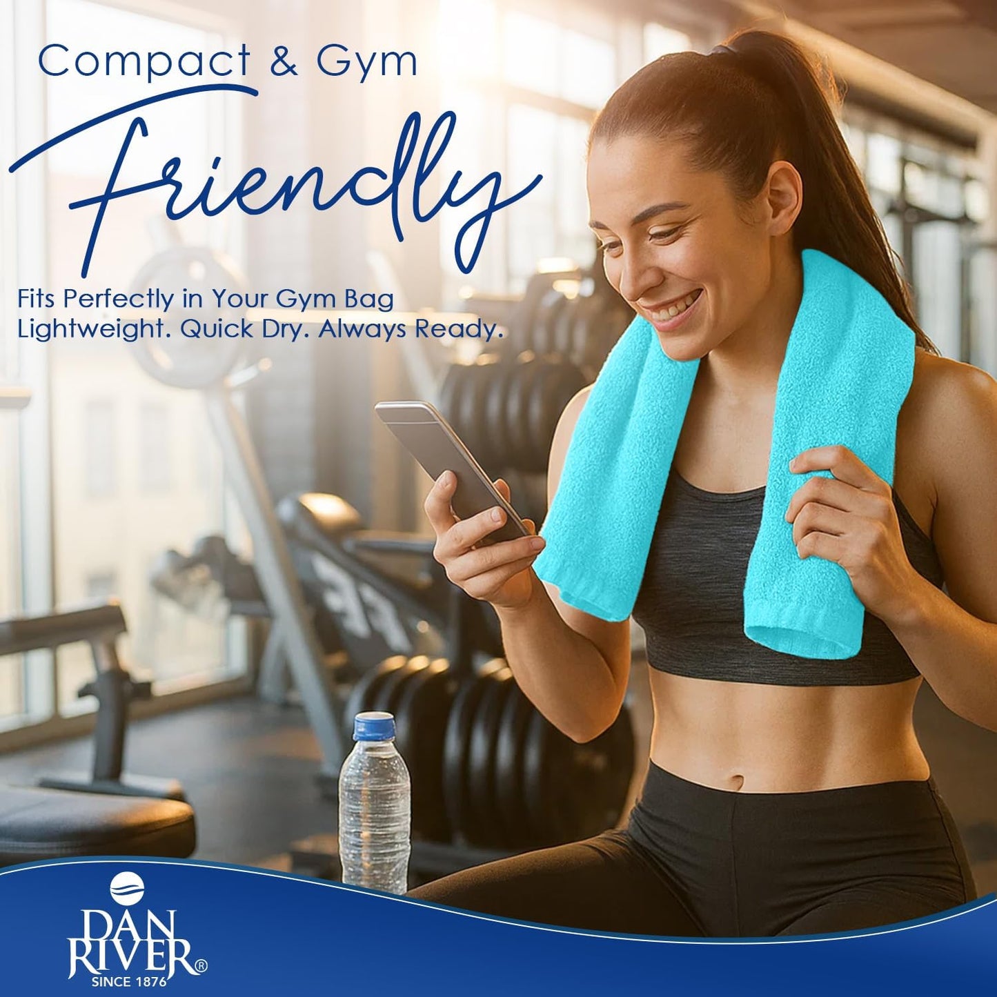 DAN RIVER 6-Pack Premium Hand Towels (16x28 Inches) - 100% Cotton, Ultra Soft, Lightweight, Highly Absorbent Towels for Bathroom, Spa, Gym, Salon, Hotel, and Travel - 550 GSM – Turquoise