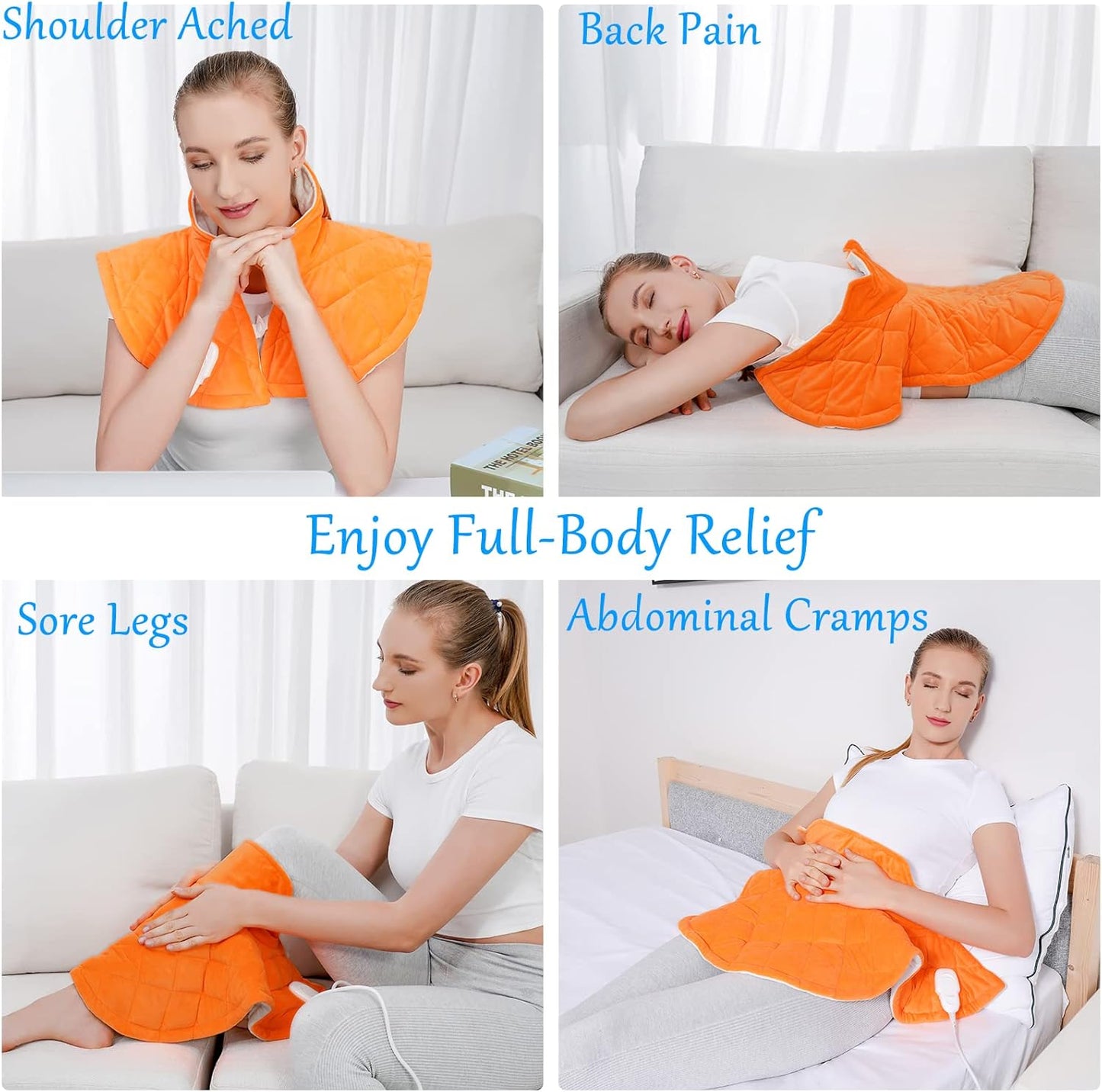 Heating Pad for Neck and Shoulders, Shoulder Heating Pads, Weighted Neck Heating Pad for Pain Relief, 6 Heat Settings Far Infrared Electric Heated Pad with Auto Off (Orange S)