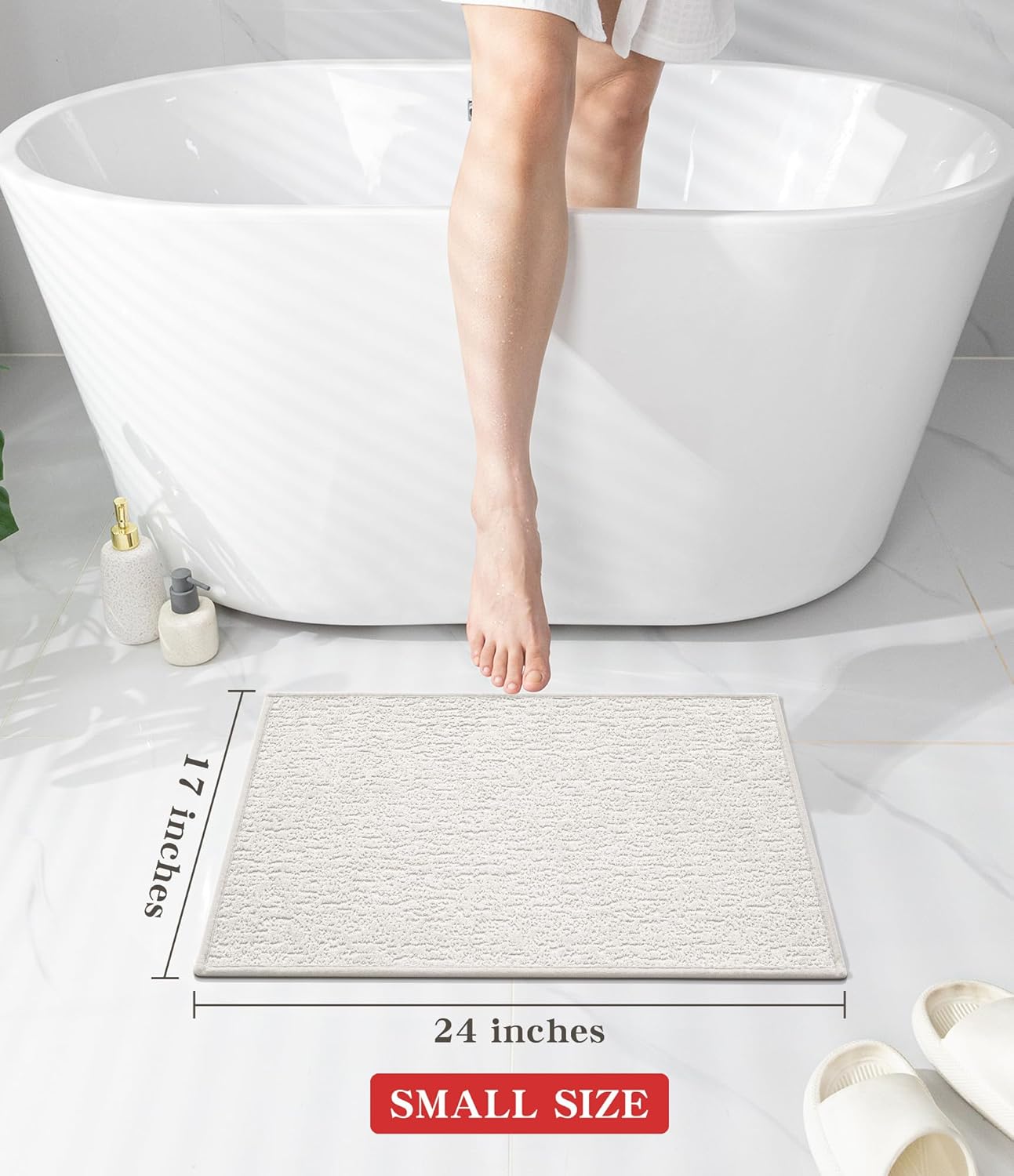 chakme Bathroom Rugs Mat 24x17, Ultra Thin Non Slip Bath Mat Small Quick Dry Absorbent Bath Mat for Bathroom Floor, (White, 24"x17")