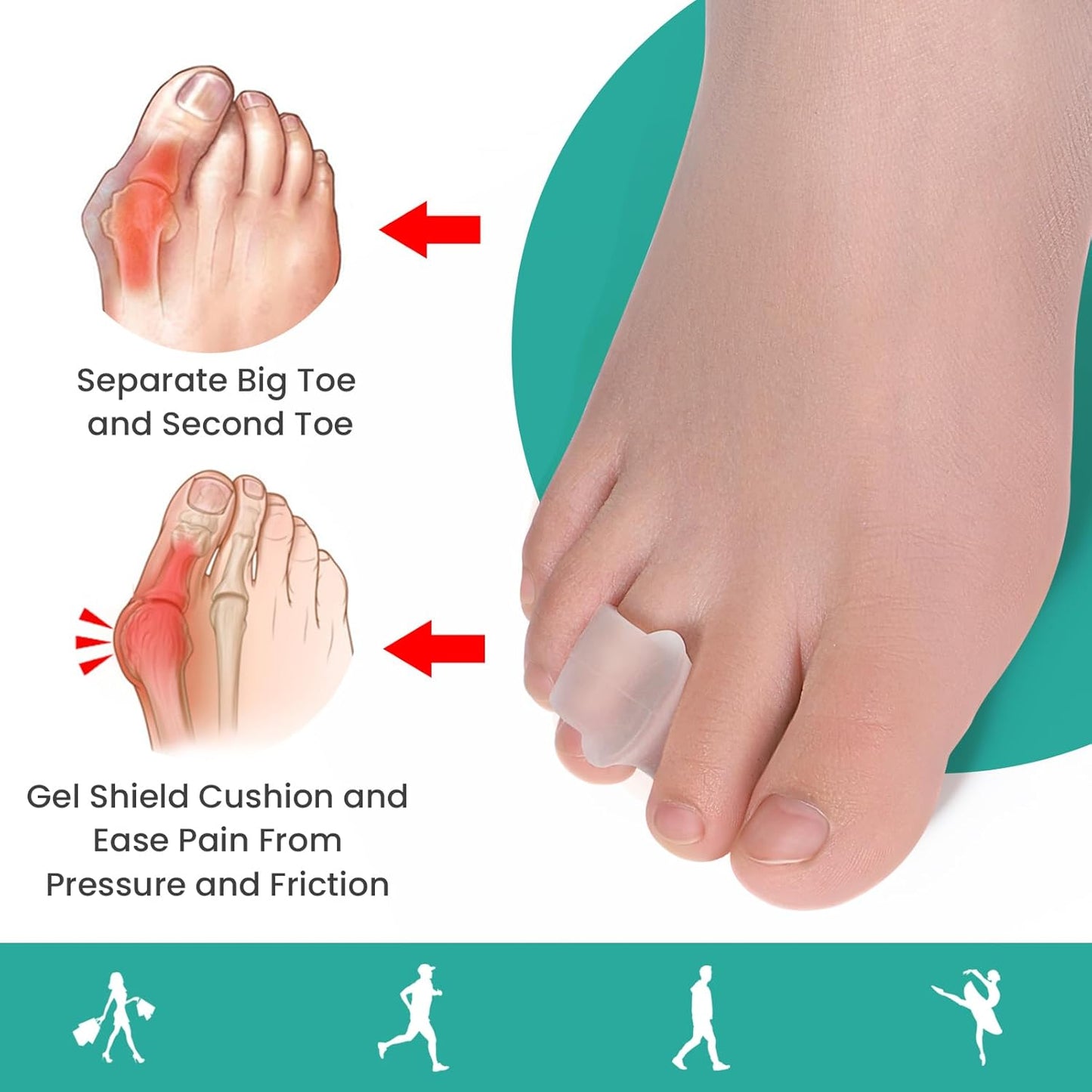 Welnove Gel Toe Separators -8 Pack Toe Spacers with Aloe Vera for Overlapping Toes, Bunion Relief - Soft Silicone Toe Corrector for Men and Women - (Small, Clear)