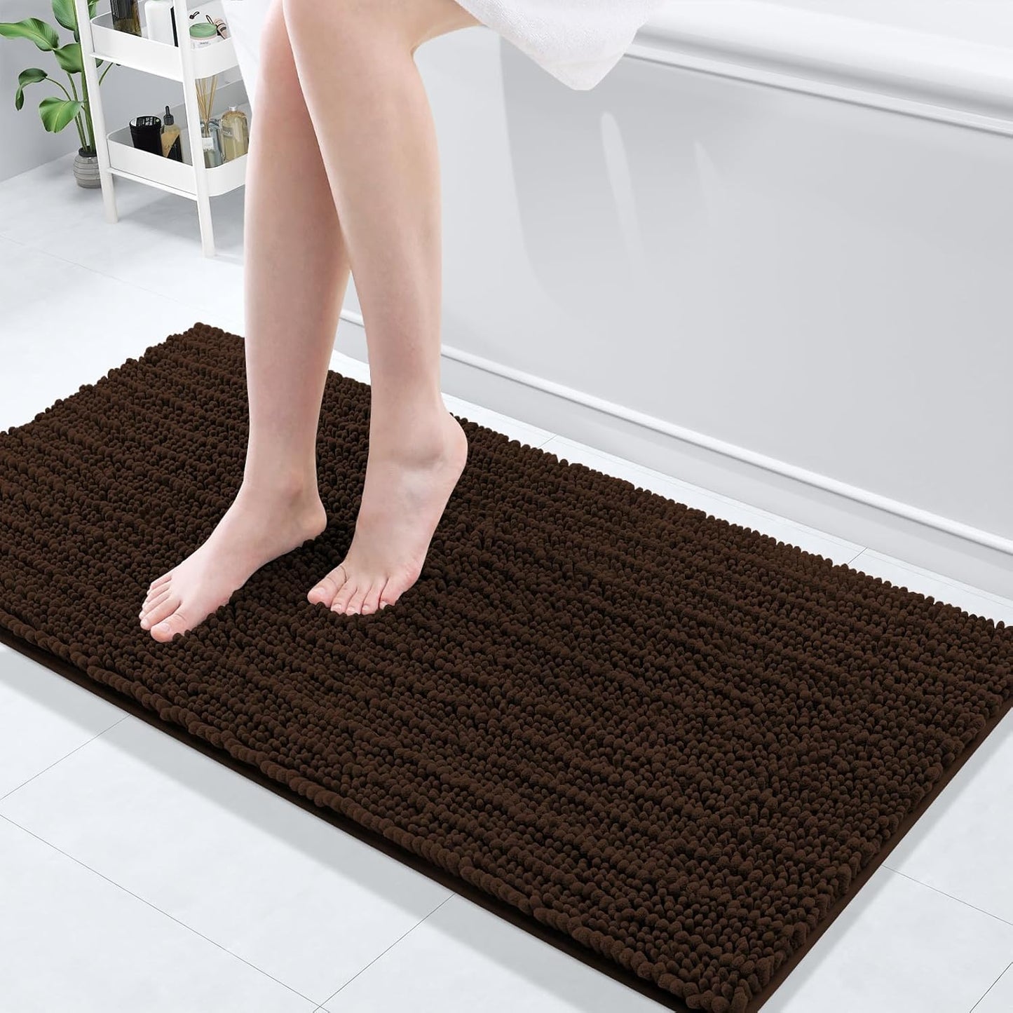 Arotive Luxury Chenille Bathroom Rug Mat, Extra Soft Thick Absorbent Shaggy Bath Rugs, Non-Slip Machine Wash Dry, Plush Bath Mats for Bathroom, Shower and Tub, 47x17, Brown