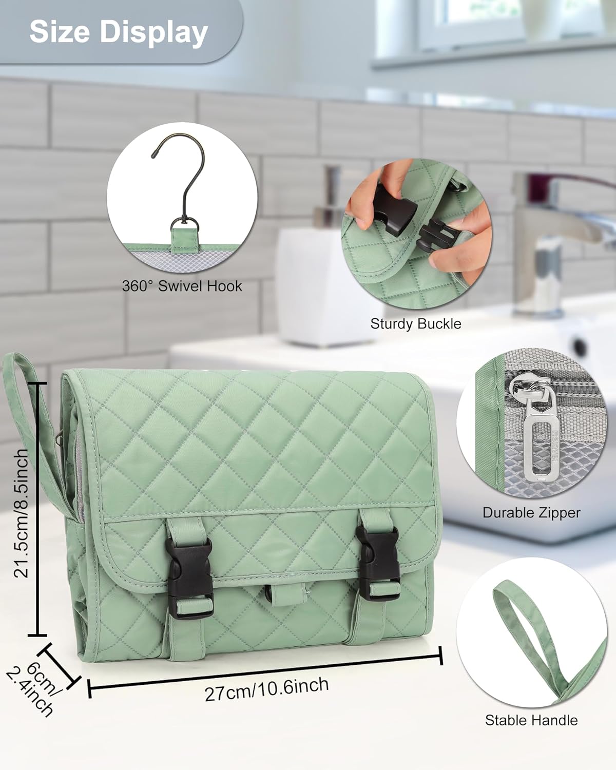 Relavel Travel Hanging Toiletry Bag for Men Women Travel Kit Shaving Bag Waterproof Large Makeup Bag Wash Bag Makeup Organizer Cosmetic Case for Bathroom Shower Green Pro