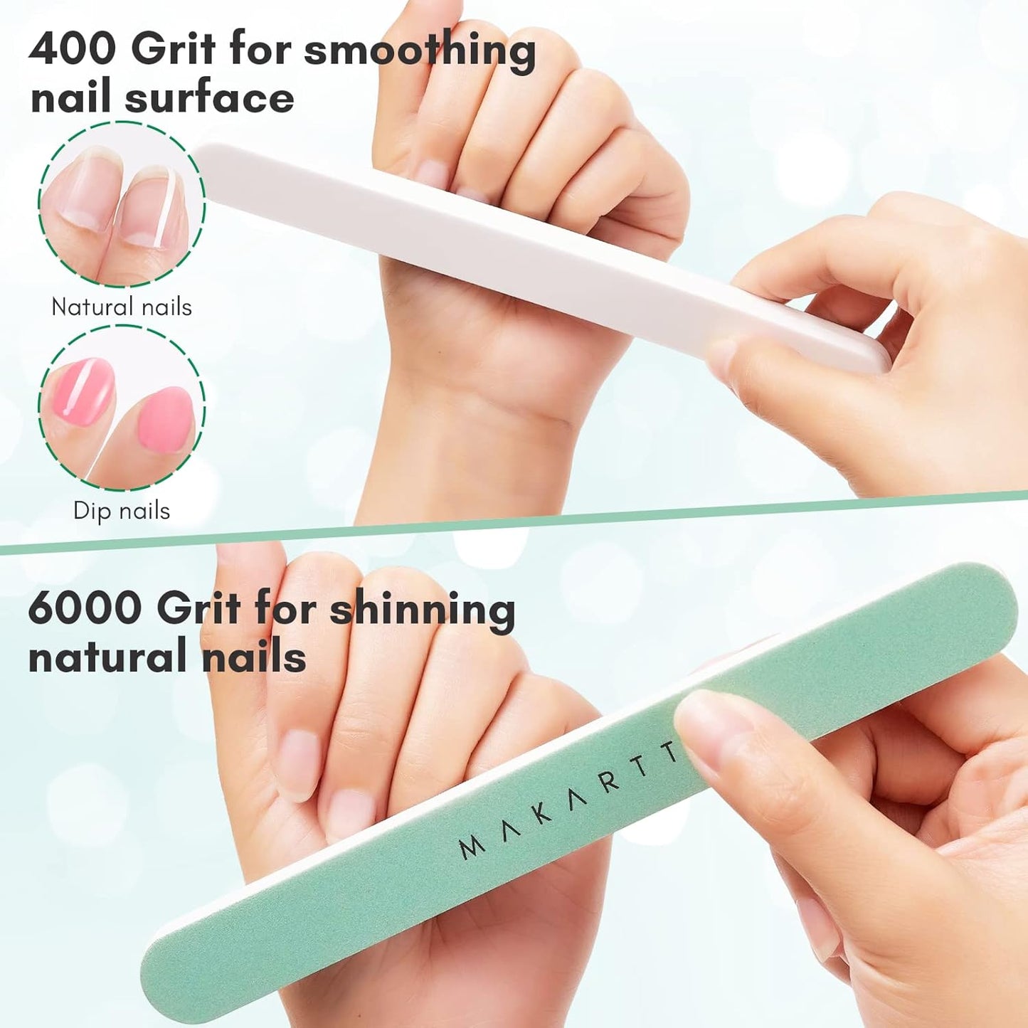Makartt Nail Buffer: 400/6000 Grit Extra Fine Buffer Nail File, Nail Buffer and Shine Kit for Natural & Acrylic Fingernail, Easy to Hold, Green White, 10 Pcs