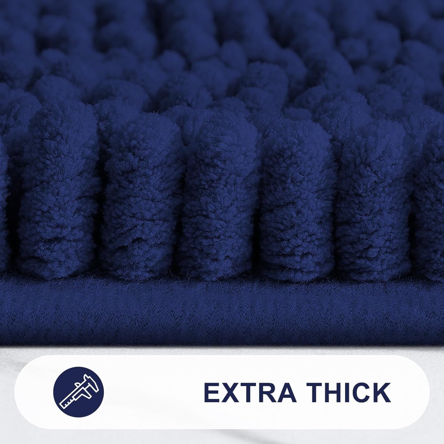 Grandaily Chenille Striped Bathroom Rugs 47x24, Extra Thick and Absorbent Bath Mats, Non-Slip Soft Plush Shaggy Shower Carpet, Machine Wash Dry, Bath Rug for Bathroom, Navy