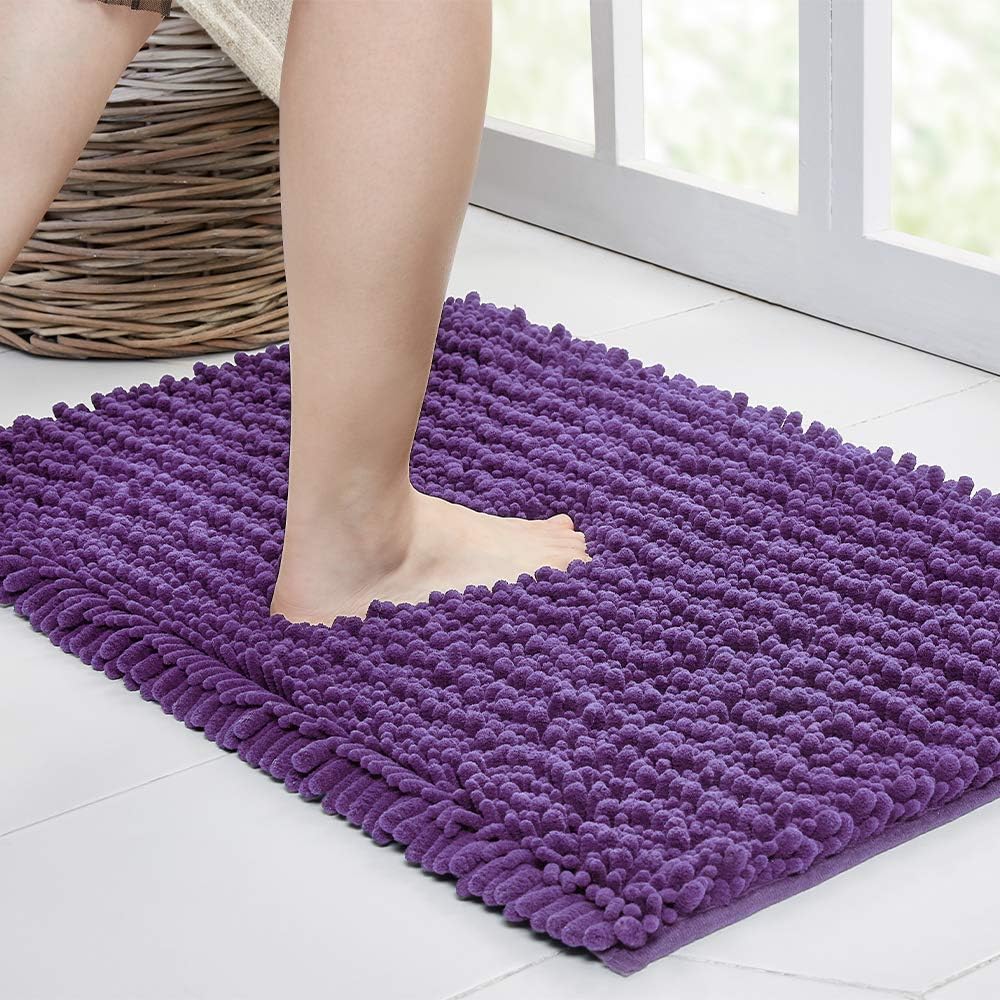 Walensee Bathroom Rug Non Slip Bath Mat (36x24 Inch Lavender) Water Absorbent Super Soft Shaggy Chenille Machine Washable Dry Extra Thick Perfect Absorbant Best Large Plush Carpet for Shower Floor