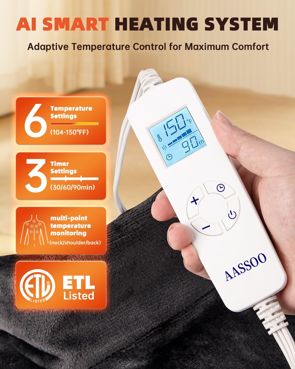 Graphene-Infused Heating Pad for Back and Neck Shoulder for Pain Relief, Large Heat Pad for Women Men Dad, Weighted Electric Heat Pad, FSA Eligible Items Only List, 24"x33", ETL Certified