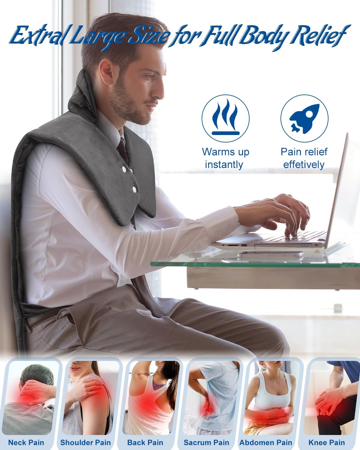 Heating Pad for Neck and Shoulders and Back Pain Relief, Electric Heat Pad for Full Body, Moist Dry Heat Options (Granite)