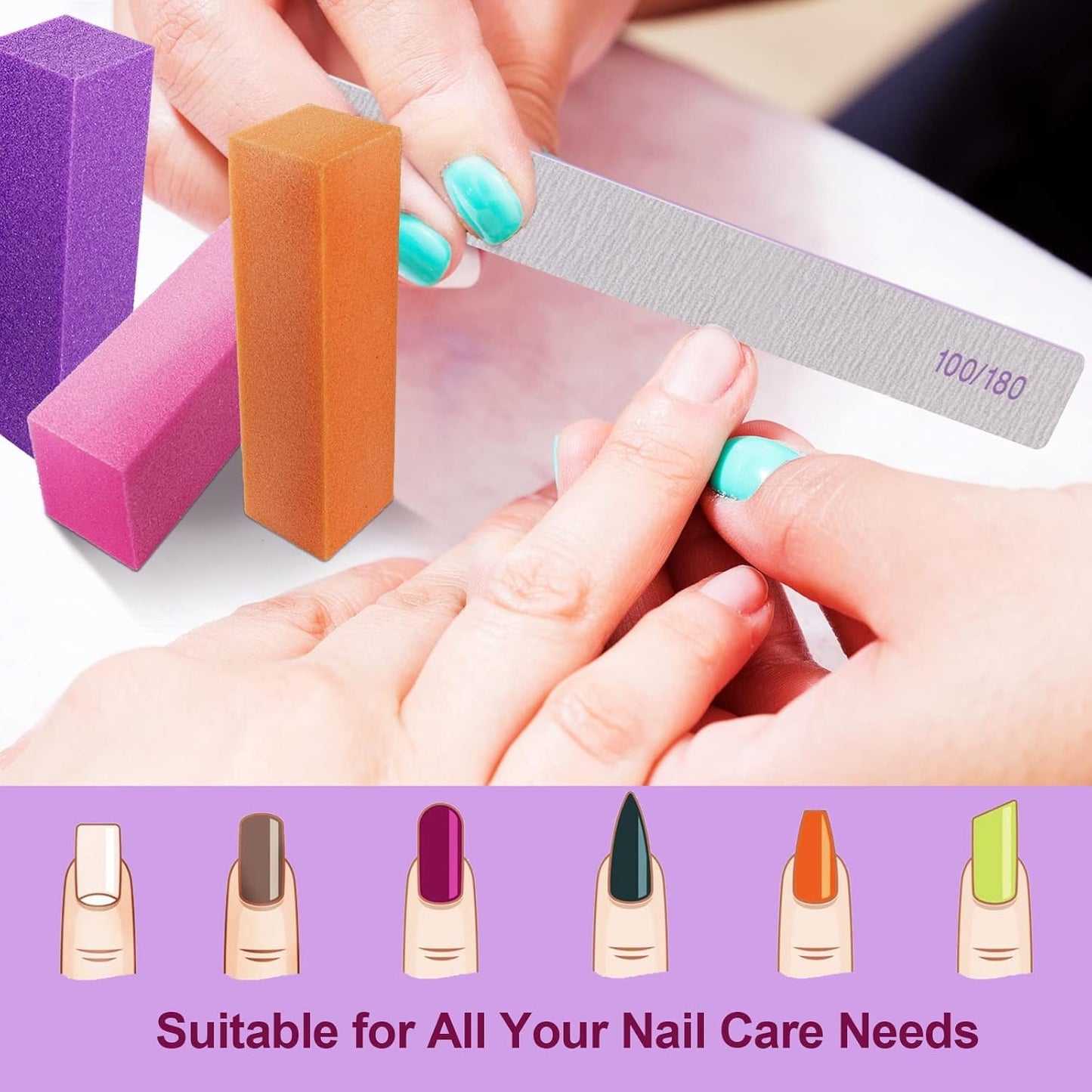 Nail Files and Buffers (24 Pack), Nail Buffer Block Nail File Set for Acrylic and Natural Nails, Professional Manicure Tool 4 Sides 100/120/180 Grit Emery Board Sponge Buffing Buffers Blocks Gray