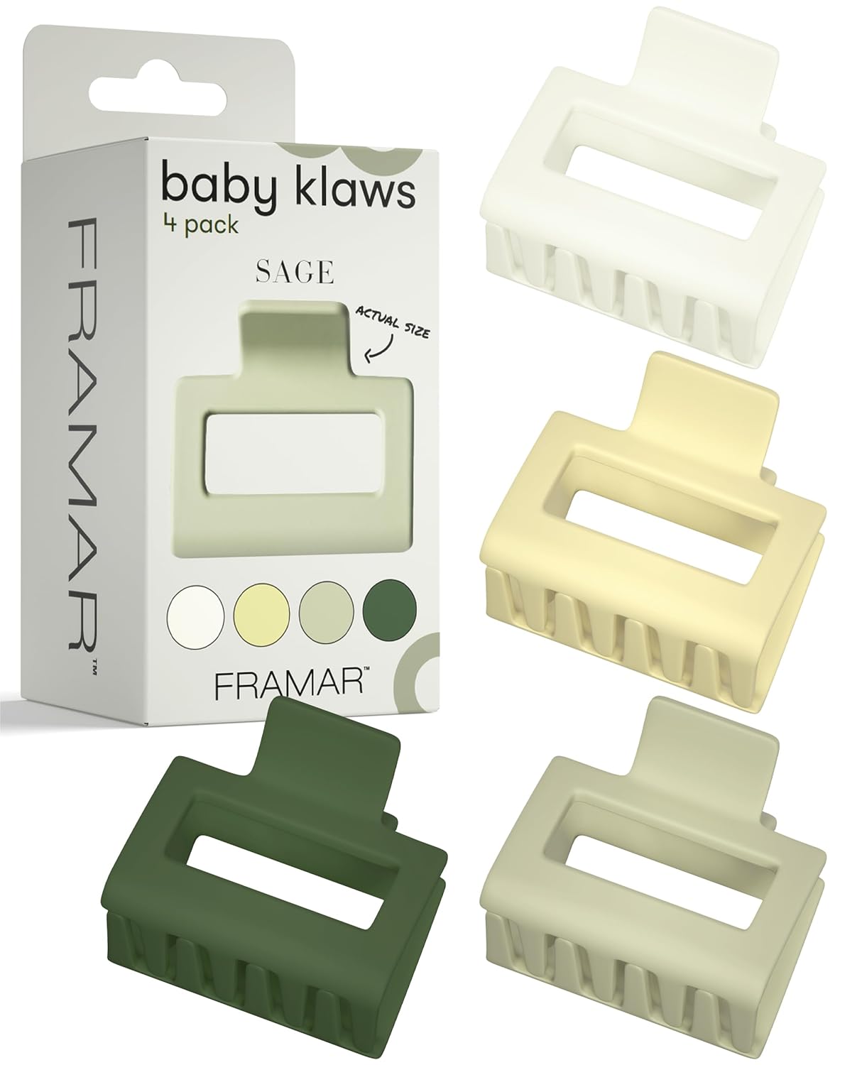 FRAMAR Medium Claw Clip – Hair Claw for Women, Small Claw Clips for Thin Hair, Green Hair Clip 4 Pack