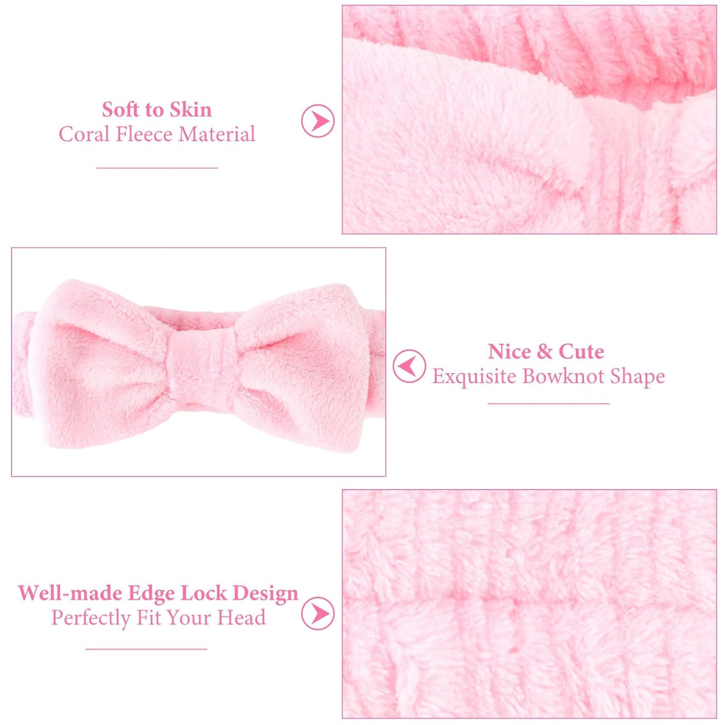 Ondder 8 Pcs Pink Spa Headband Microfiber Makeup & Face Wash Headbands for Women, Facial Skincare, Yoga, Exercise, Including Hair Bands & Head Bands