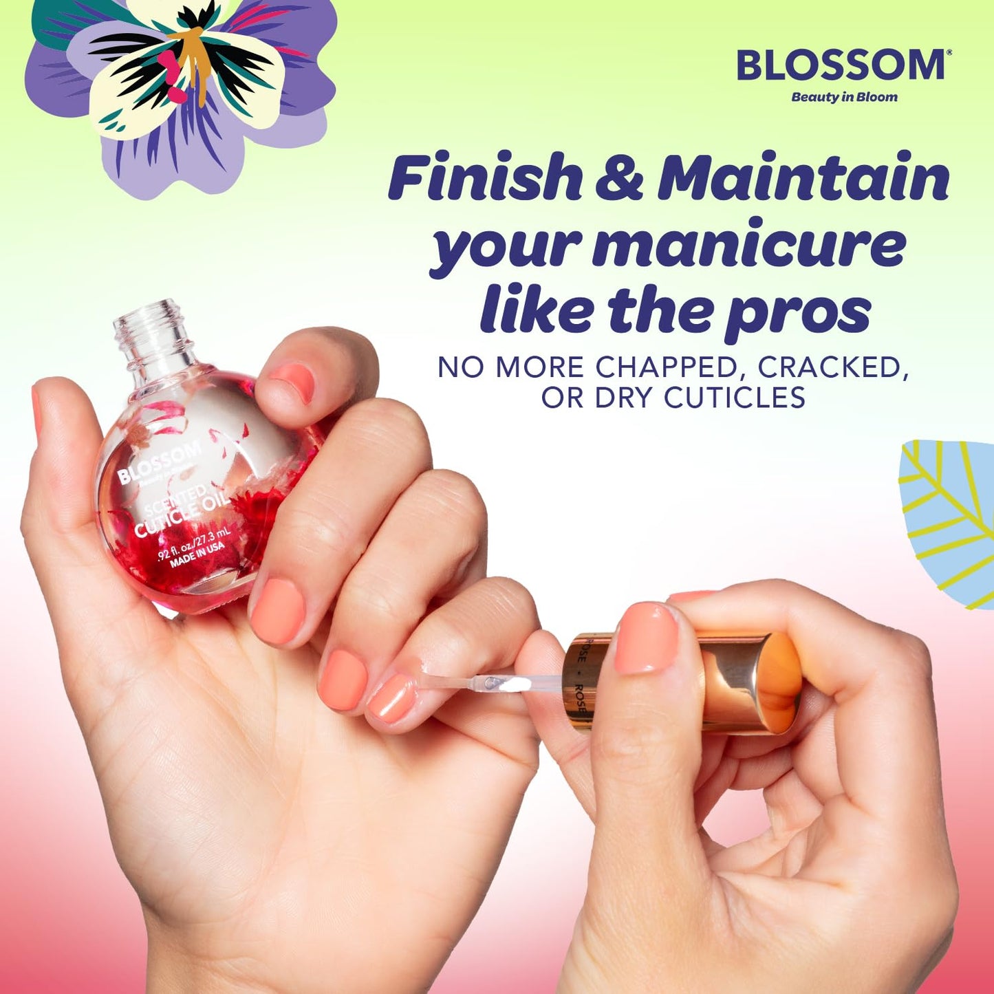 Blossom Cuticle Oil for Nails, Hydrating, Moisturizing, Scented Nail Oil Cuticle Care, Infused with Real Flowers, Made in USA, 0.5 fl. oz, Cherry
