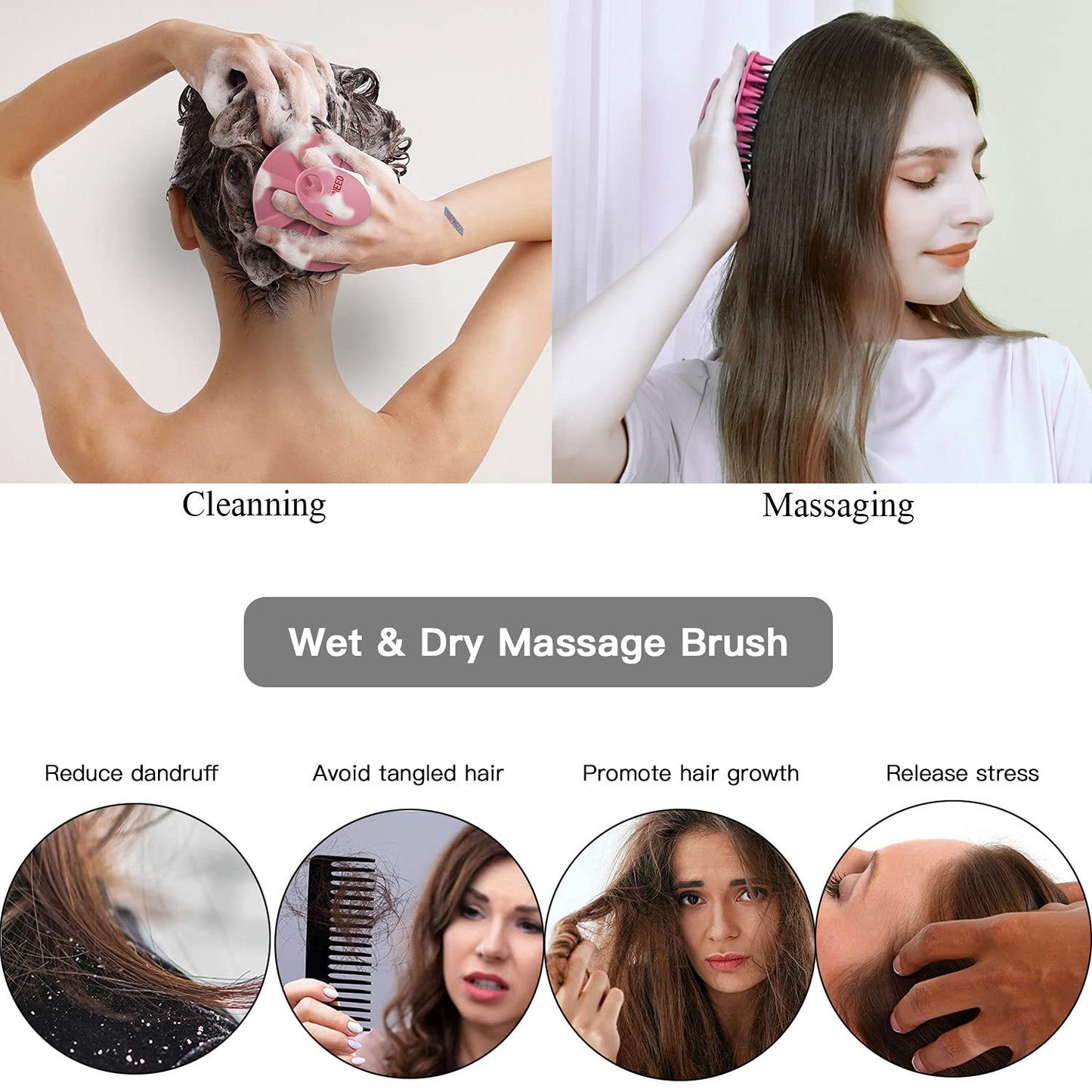 INNERNEED Scalp Massager Shampoo Brush, Wet & Dry Manual Scalp Care Head Scrubber Hair Washing, Soft Silicone Bristles, for Hair Growth, Dandruff Removal (Pack of 4)