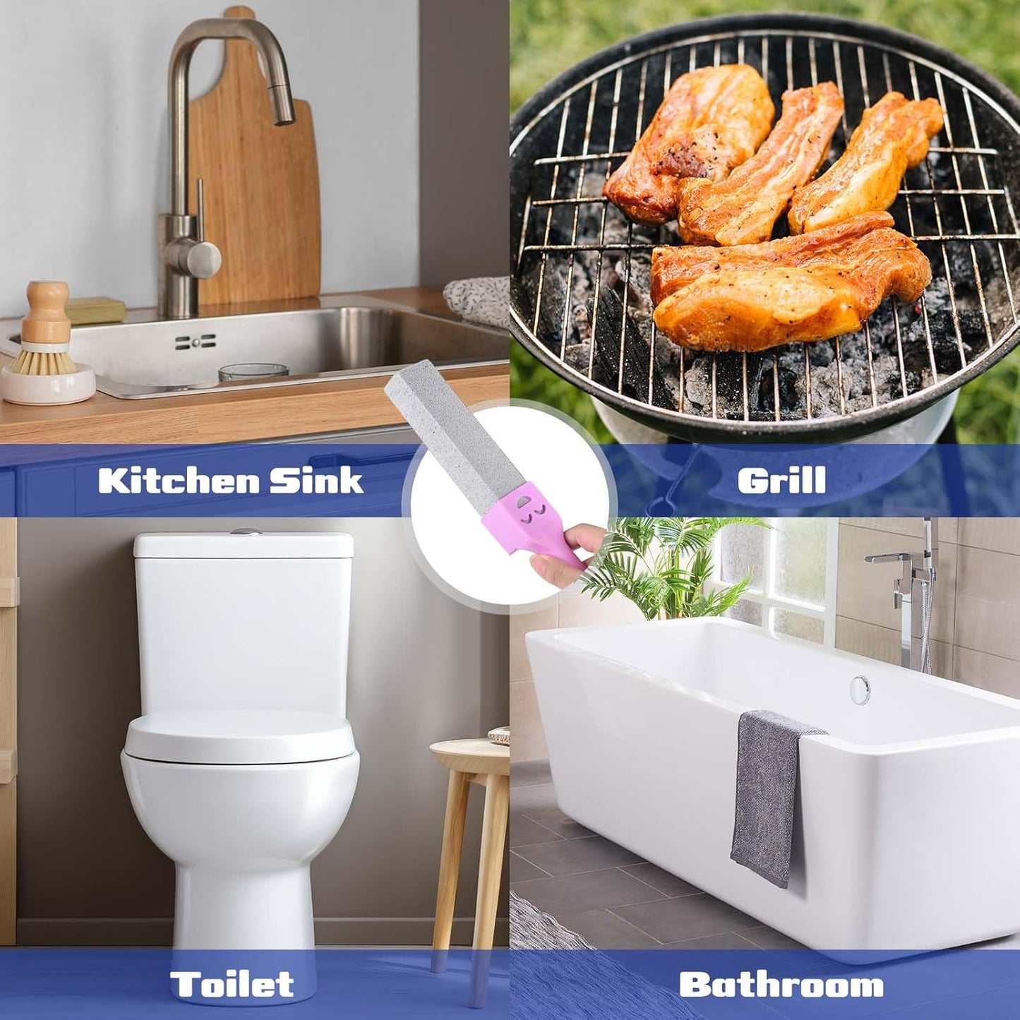 CONLI 60 Pack Pumice Stone with 3 Handle for Toilet Cleaning Bowl, Pumice Stone Toilet Bowl Cleaner Remove Toilet Bowl Hard Water Rings Suitable for Cleaning Toilet Bathroom Kitchen Sink