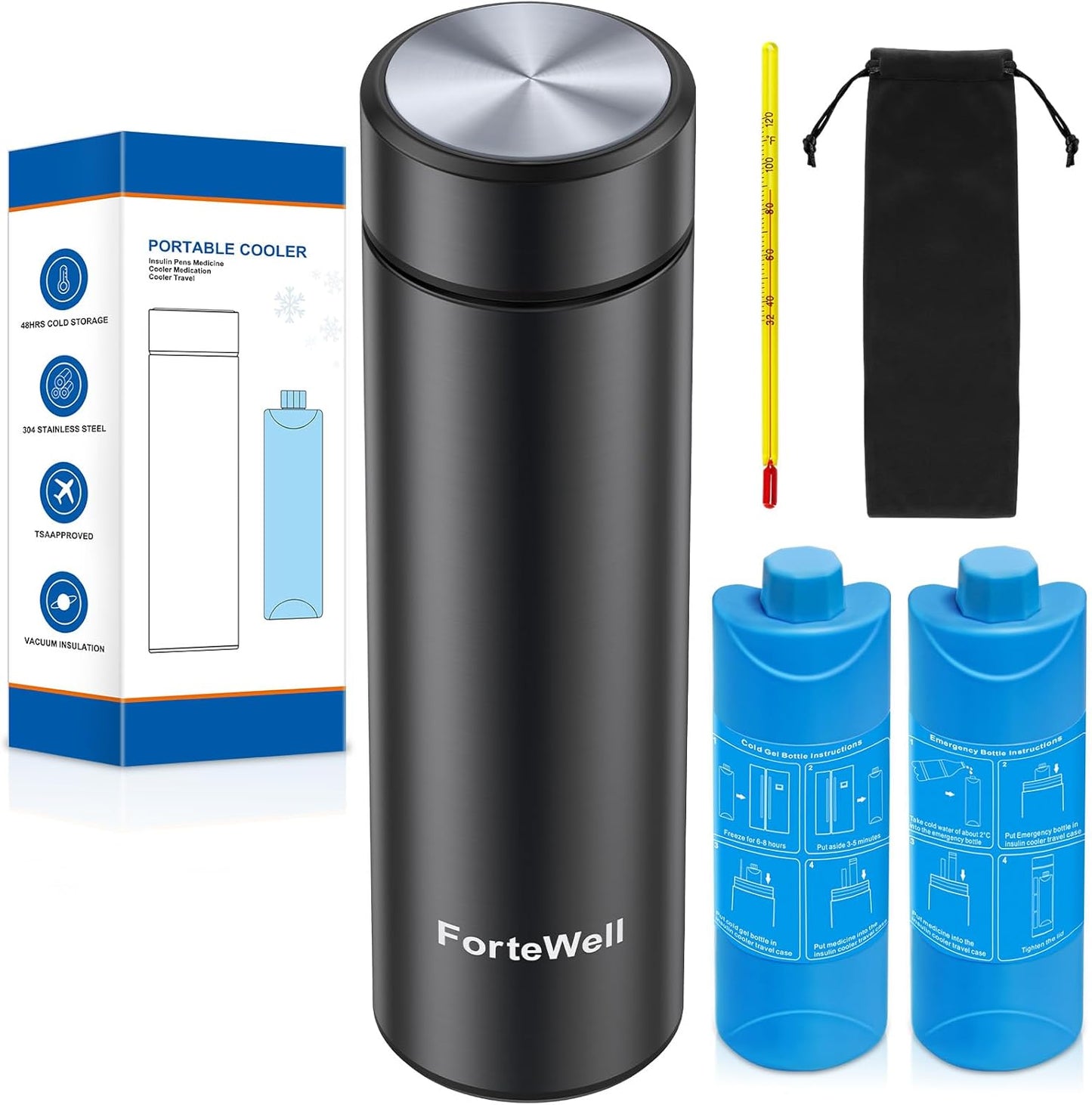 Insulin Travel Cooler Case for Diabetic Medications – TSA Approved Travel Cooler for 2-3 Pens – Reusable Medication Cooler for Travel (Black)