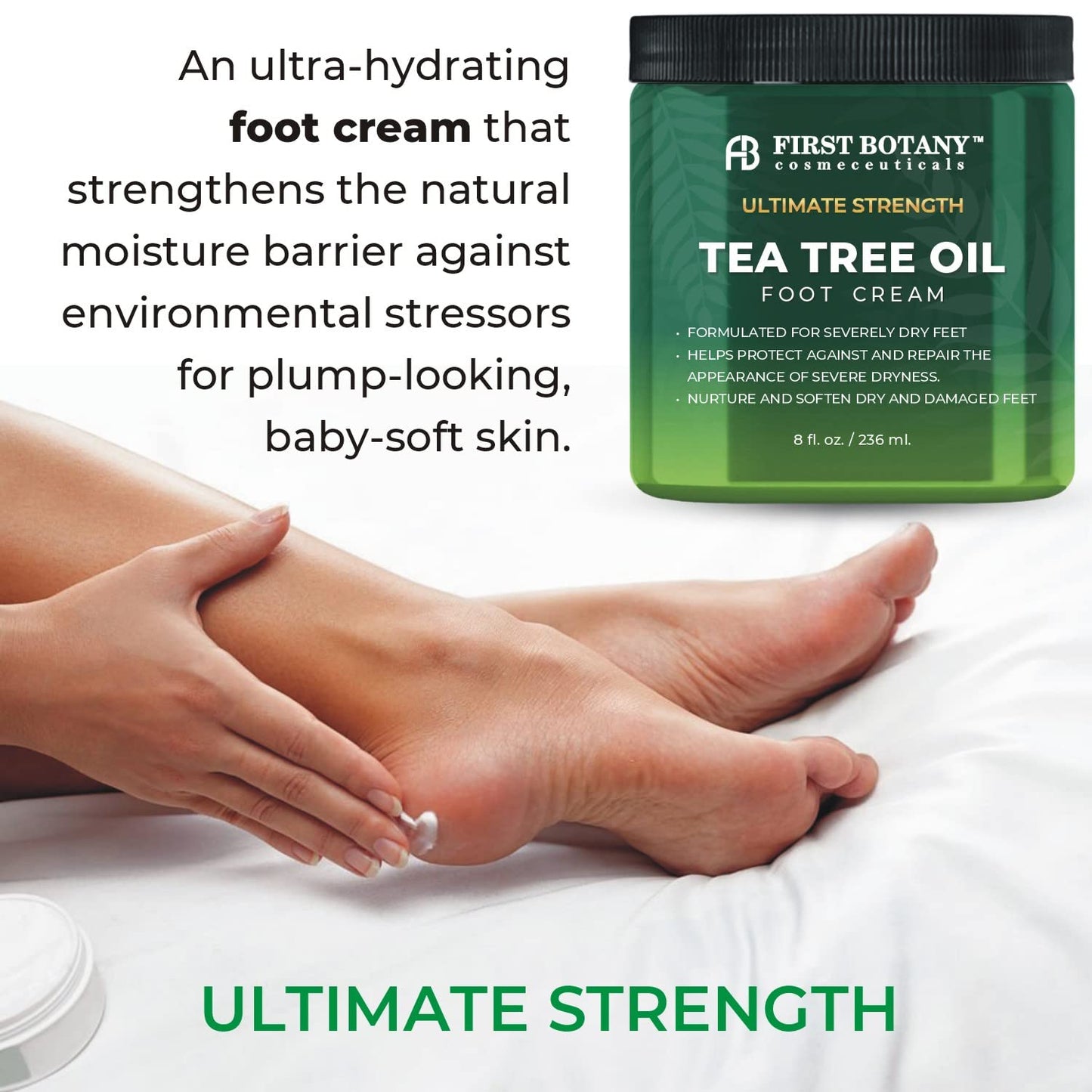 First Botany, Athletes Foot Cream with Tea Tree Oil, Aloe & Spearmint - Hydrates, Softens & Conditions Dry Cracked Feet, Heel and Calluses- Helps Soothe Irritated Skin - 8 oz