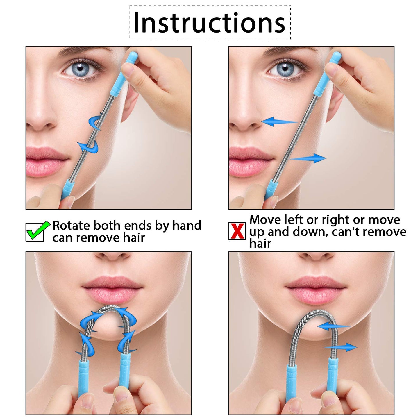 14 Pieces Facial Hair Remover Spring Epilator Set Eyebrow Razors Beveled Tweezers Removes Hairs Women Face Threading Tool(Color A)