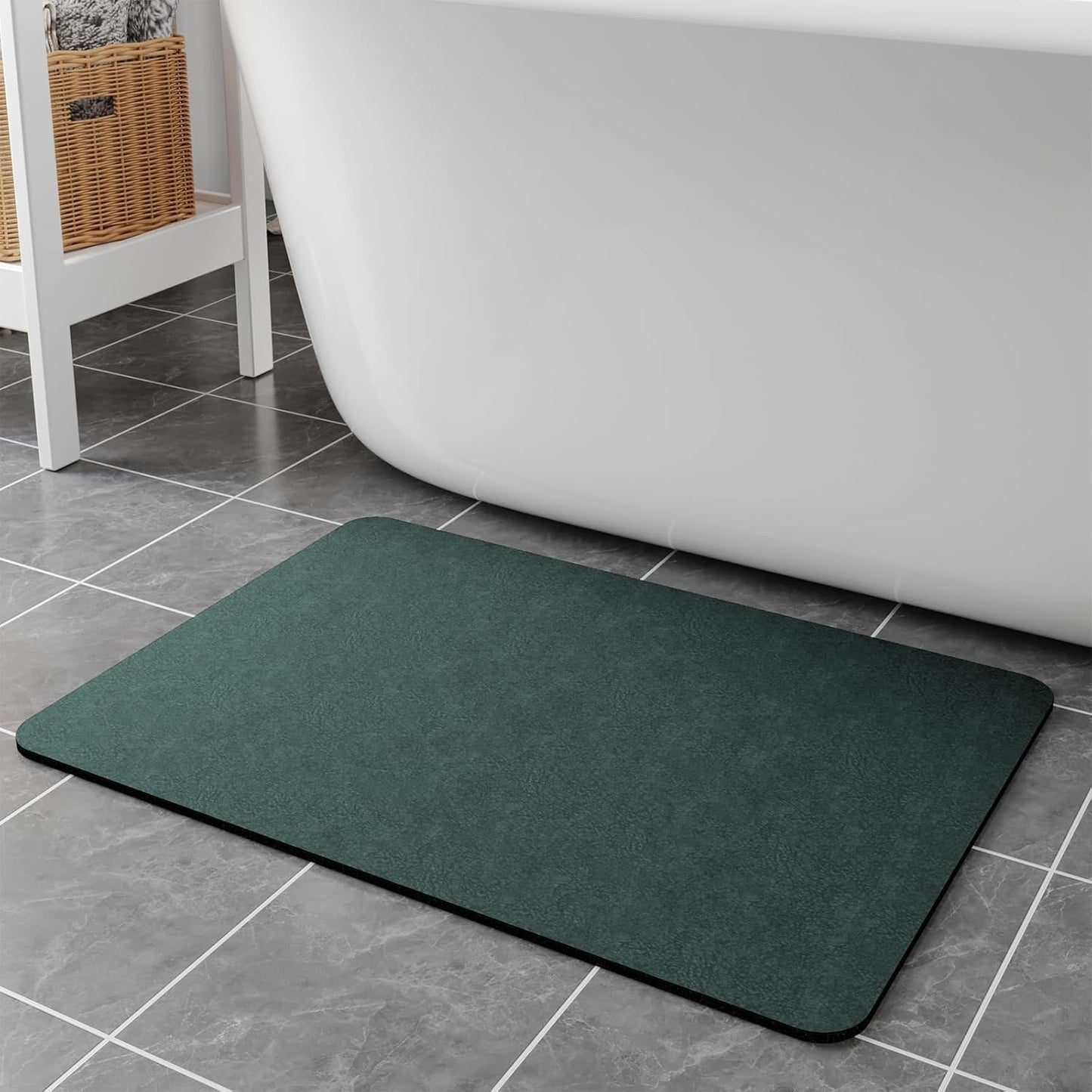Bath Mat Rugs 24x17 - Diatomaceous Earth Bath Mat Quick Dry Absorbing Bathroom Rugs Rubber Non Slip Thin Bathroom Mat Fit Under Door, Bath Mats for Bathroom Floor, Tub and Shower, Sink, Dark Green