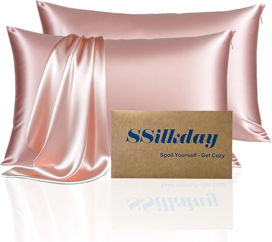 Mulberry Silk King Size Pillow Cases Set of 2, Ultra Smooth Soft Breathable Cooling Pillow Cases for Hot Sleepers, Silk Satin Pillowcases 2 Pack with Zipper for Hair and Skin, Gifts for Women