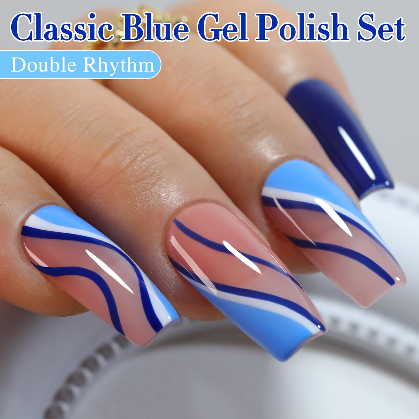 Double Rhythm Gel Polish Set of 6 Colors Baby Light Pastel Milky Gel Polish Starter Kit Art DIY Salon Home (Light Dark Navy Blue White Gold,Kit 17)