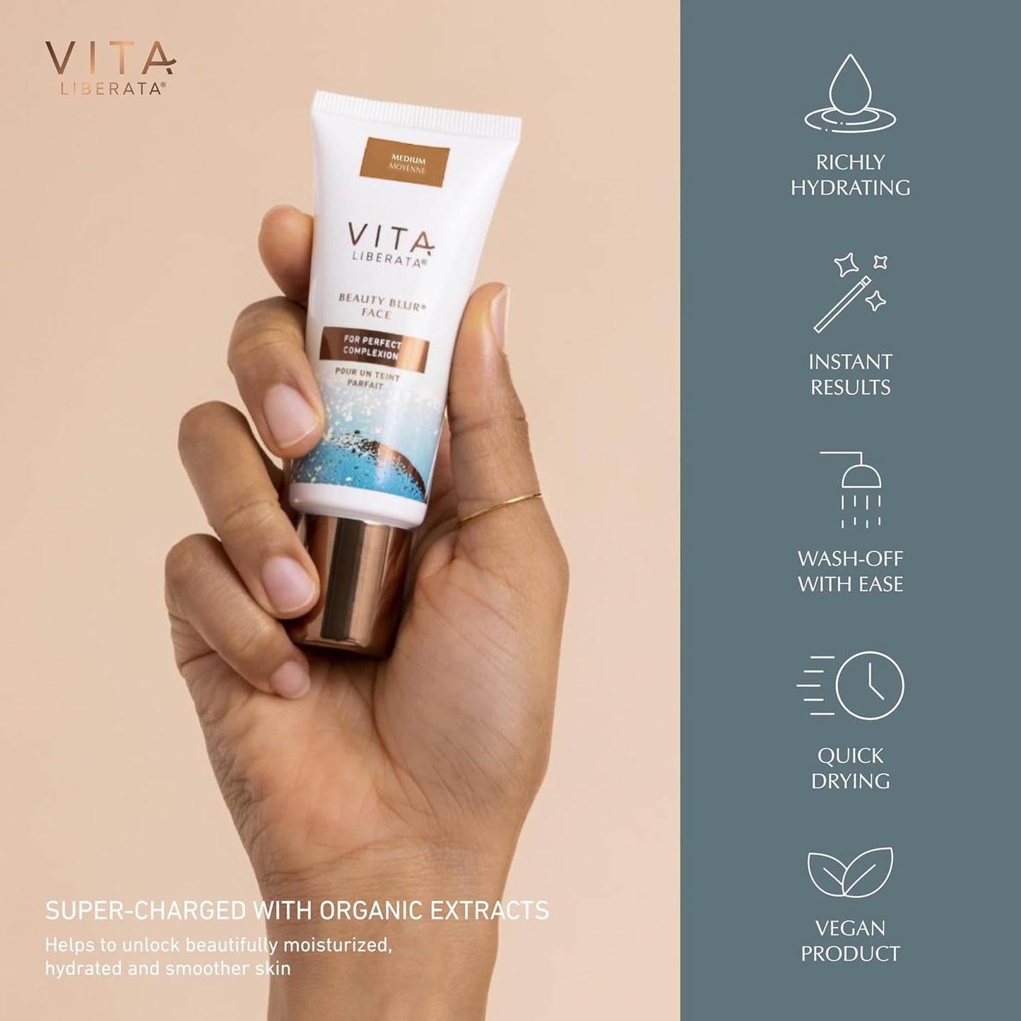 Vita Liberata Beauty Blur Face - Medium, BB Cream, Hydrating Skin Finish, Radiant Glow & Flawless Complexion, 1.01 fl oz