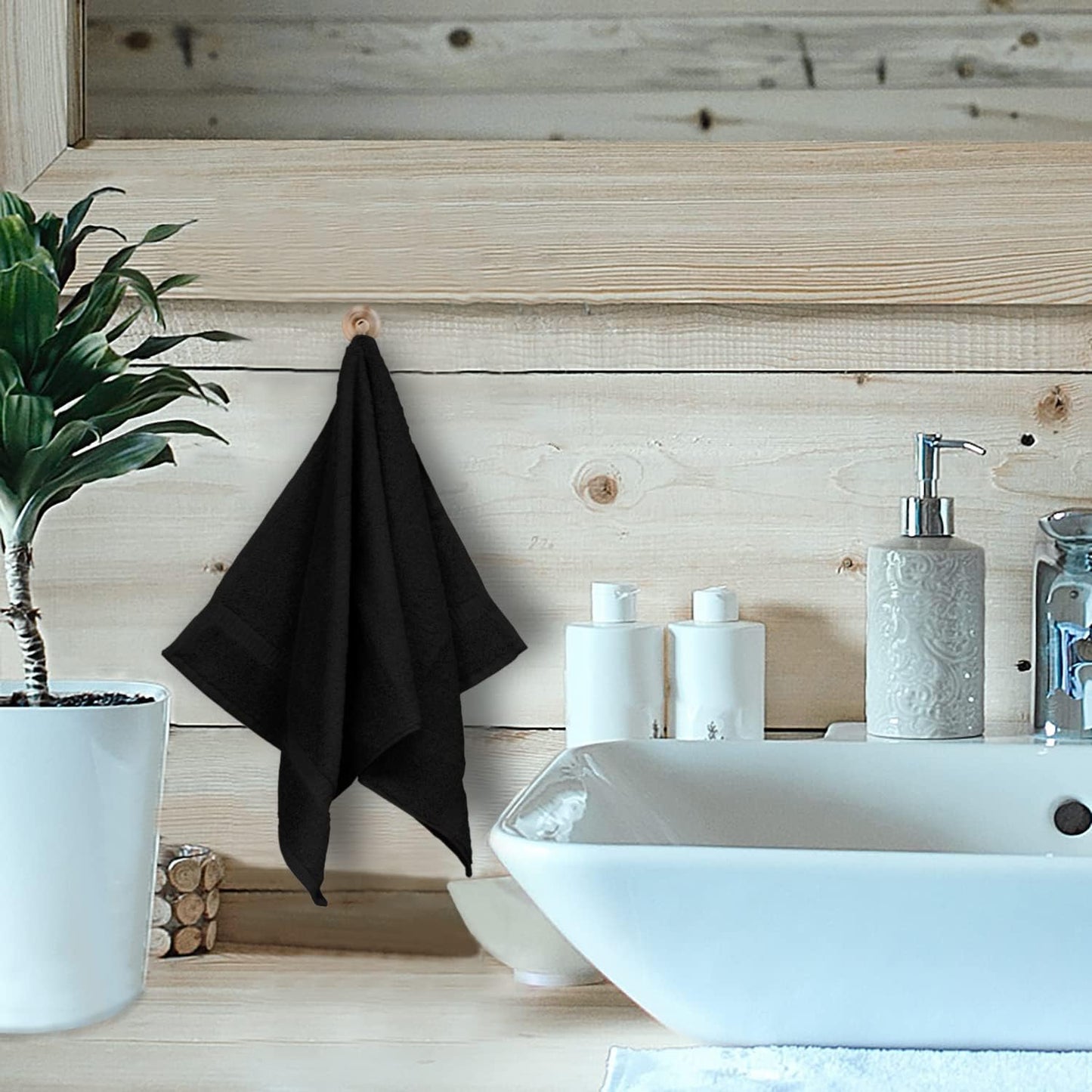 Monogrammed Hand Towel, Personalized Initial Gift, Extra Absorbent 100% Turkish Cotton - Soft Terry Finish - Set of 2 - Gold Block Initial D - Embroidered on Black Towels