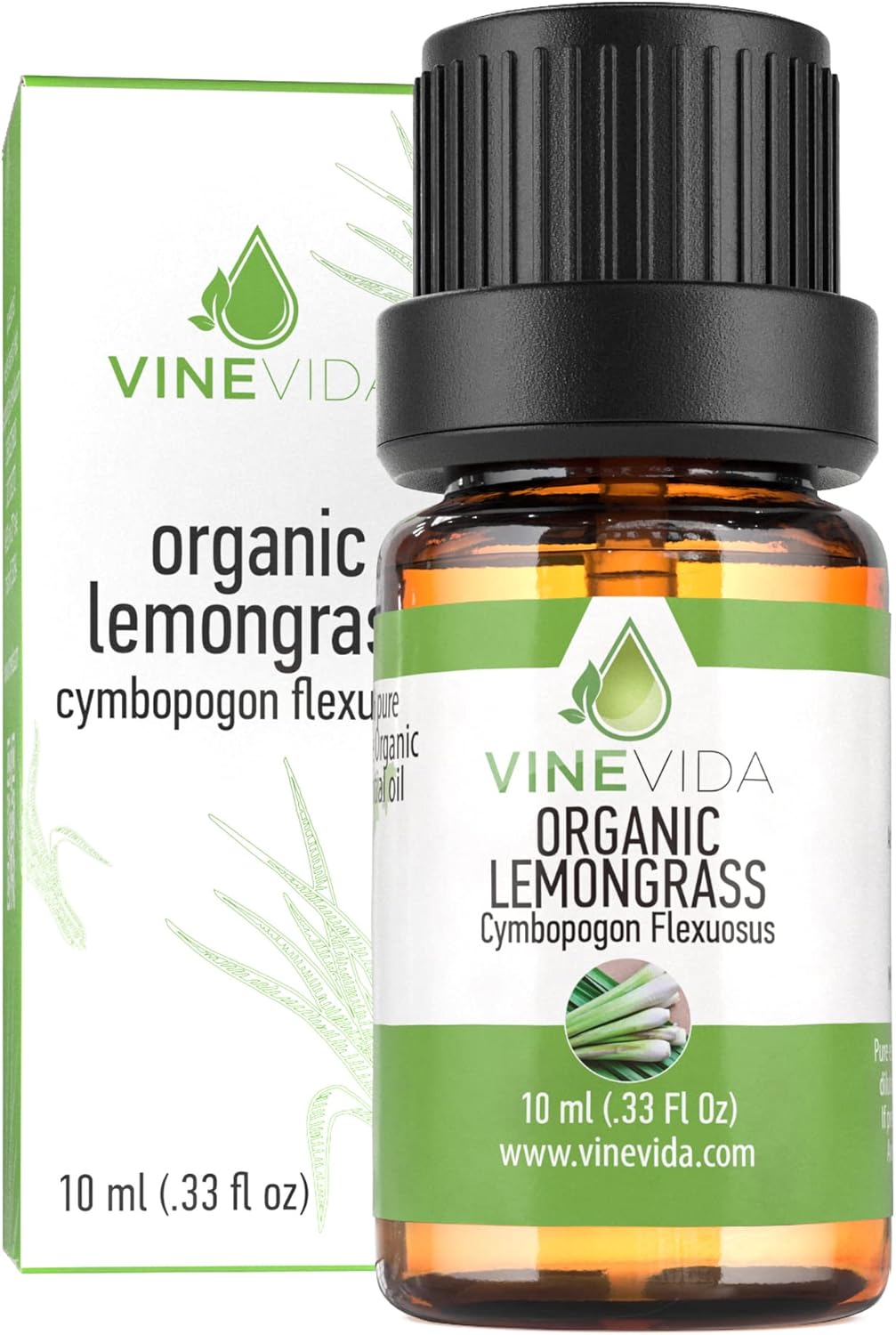 VINEVIDA Organic Lemongrass Essential Oil 10 mL - Undiluted, Pure, Vegan, Reusable Glass Bottle with Dropper