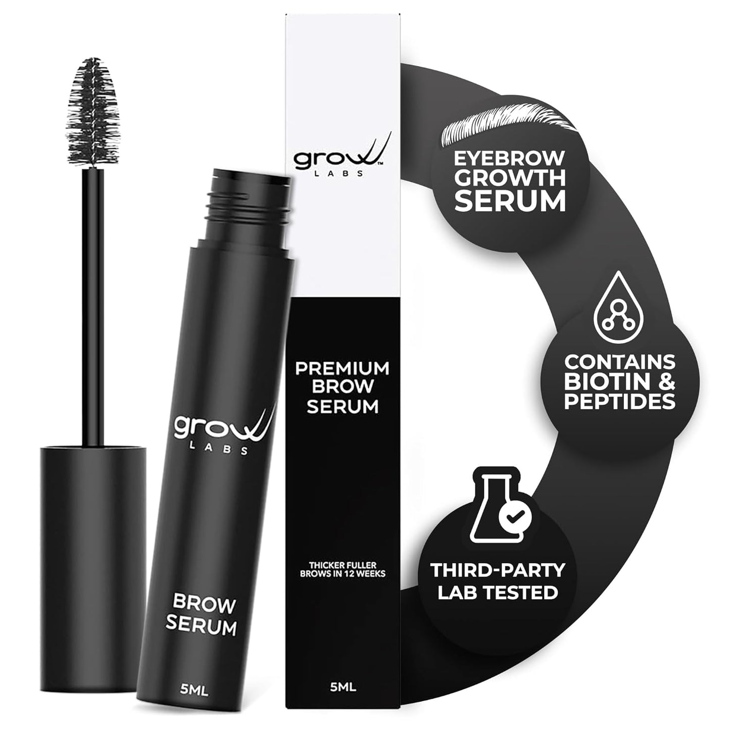 Eyebrow Growth Serum - with Biotin & Peptides - Eye Brow Serum for Growth - Vegan Brow and Lash Enhancer - Made in USA - Cruelty Free - 5ml