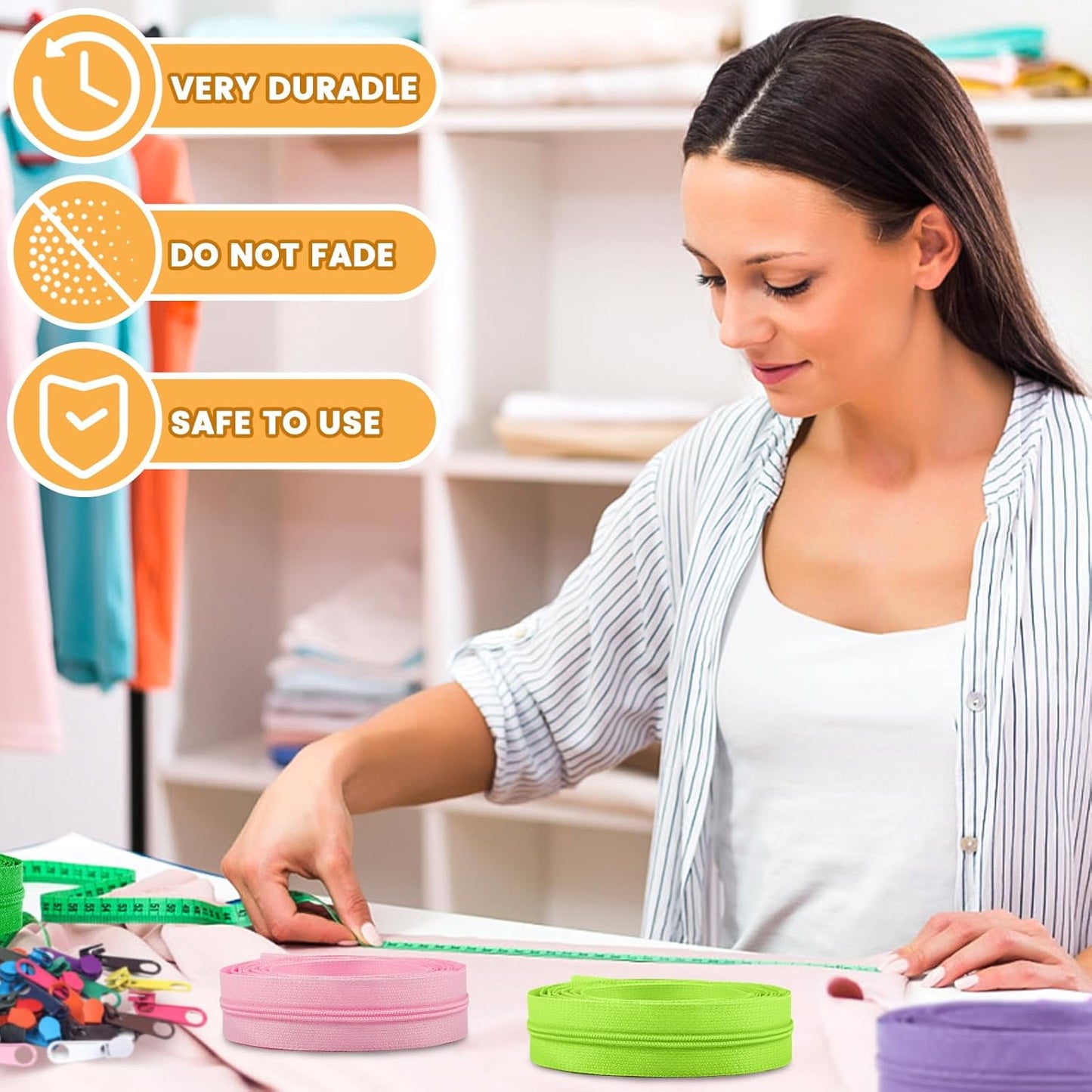 DOITEM 44.4 Yards/ 40 m 20 Pieces Assorted Colors #5 Nylon Coil Zippers, Sewing Zippers Endless Zips with 80 Pieces Zipper Sliders Zip Heads for DIY Sewing Tailor Craft Supplies