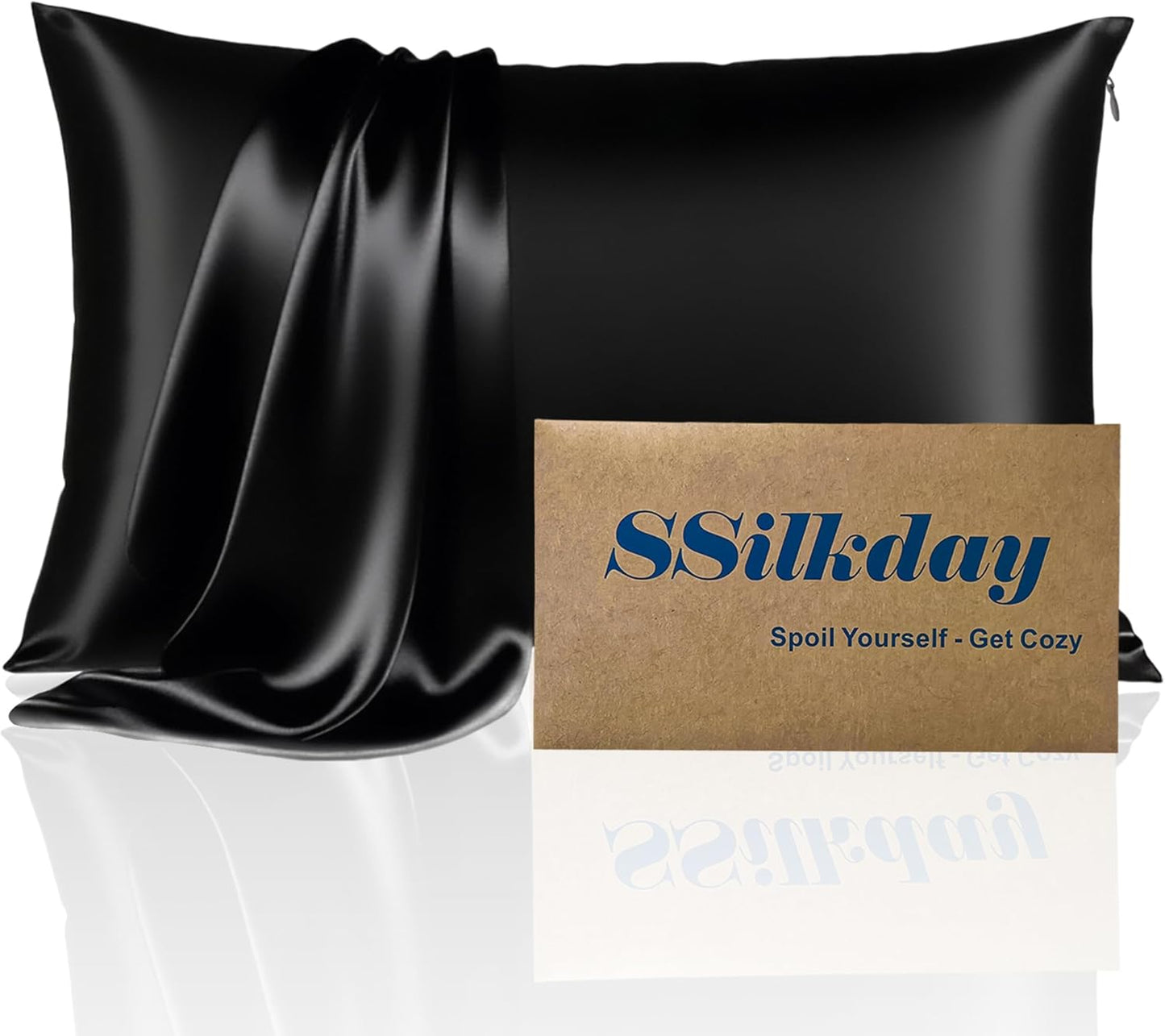 Mulberry Silk Pillow Cases with Zipper, Ultra Smooth Soft Breathable Cooling Pillow Cases for Hot Sleepers, Silk Satin Pillowcase for Hair and Skin, Gifts for Women (Black, King Size, 1 Pack)