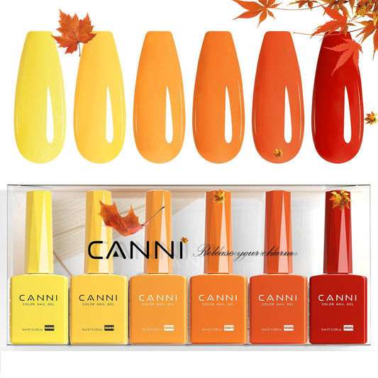CANNI 6Pcs 9ml Yellow Orange Fall Gel Nail Polish Set- Orange Red Yellow Fall Colors Gel Polish Kit DIY at Home Salon Christmas New Year's Gifts for Girls