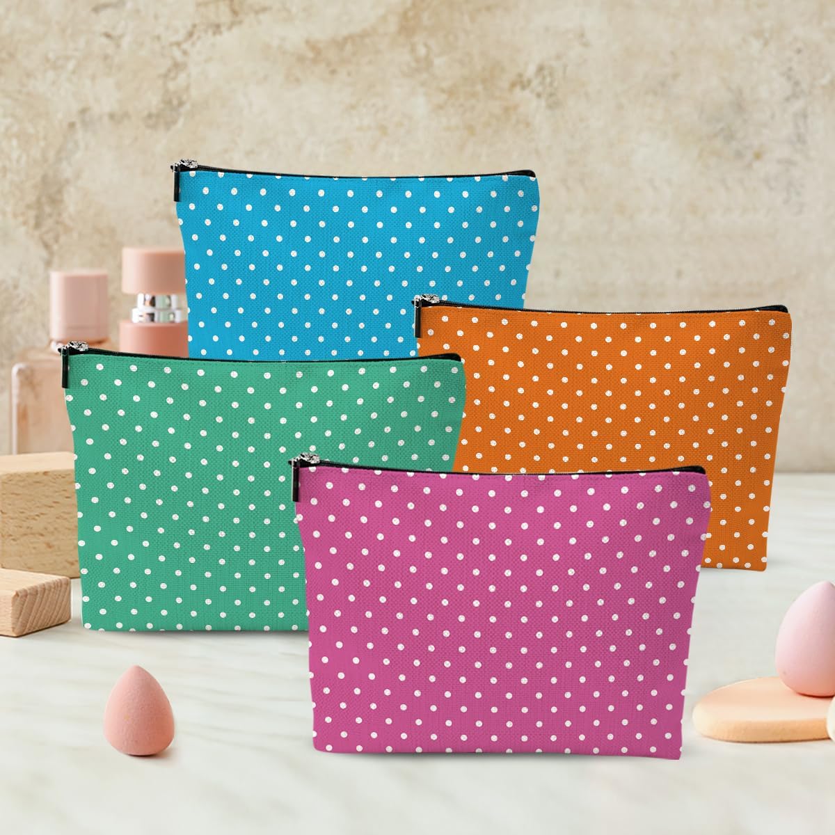 4pcs Colorful Polka Dot Makeup Bag, Fashion Polka Dots Cosmetic Bag, Christmas Wedding Anniversary Birthday Friendship Gifts for Women Girls Best Friends Bridesmaid Bestie Boss Travel Toiletry Bag