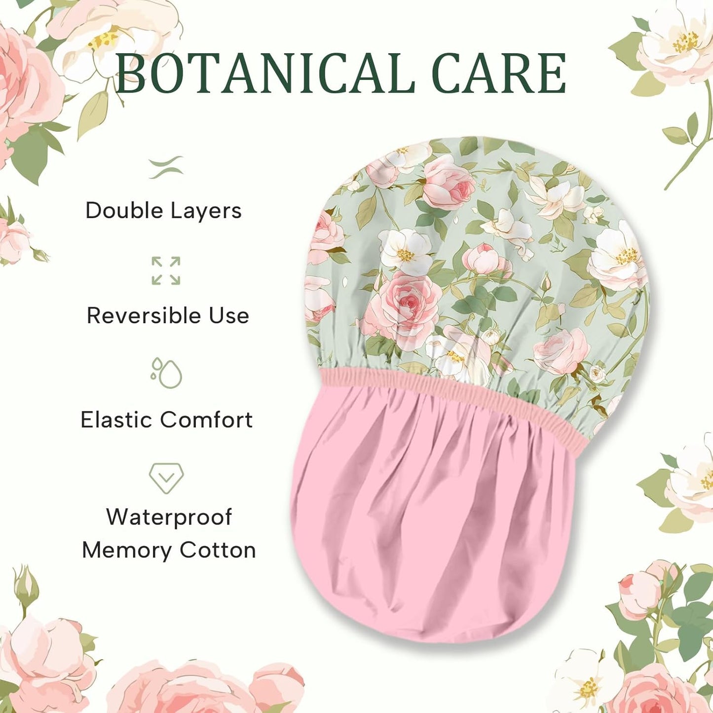 Years calm Shower Caps for Women Reusable Waterproof – Double Layer Elastic Cap with Tropical Botanical Print Shower Cap for Shower, Spa, Travel, Bath & Daily Hair Protection