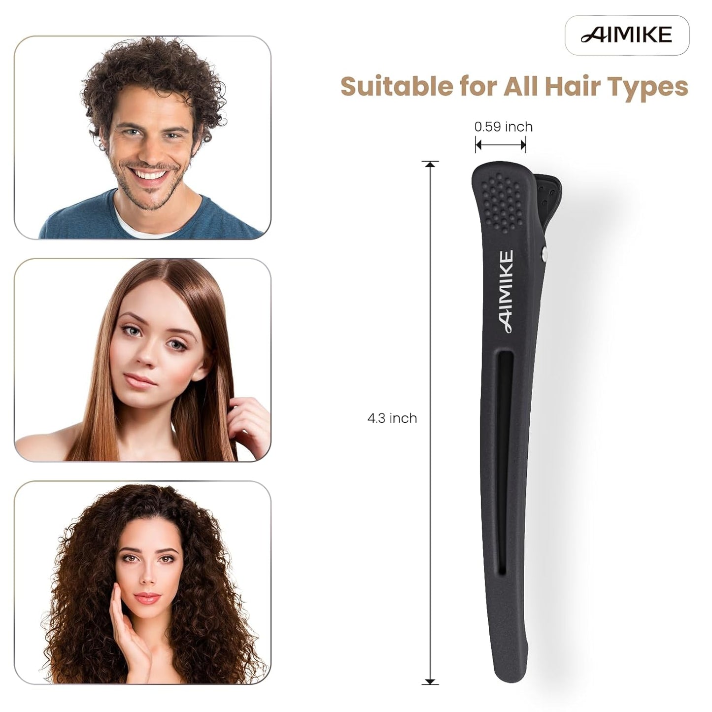 AIMIKE 12pcs Professional Hair Clips for Styling Sectioning, Non Slip Duck Billed Hair Clips with Silicone Band, Salon and Home Hair Cutting Clips for Hairdresser, Women, Men - Brown & Apricot & Black