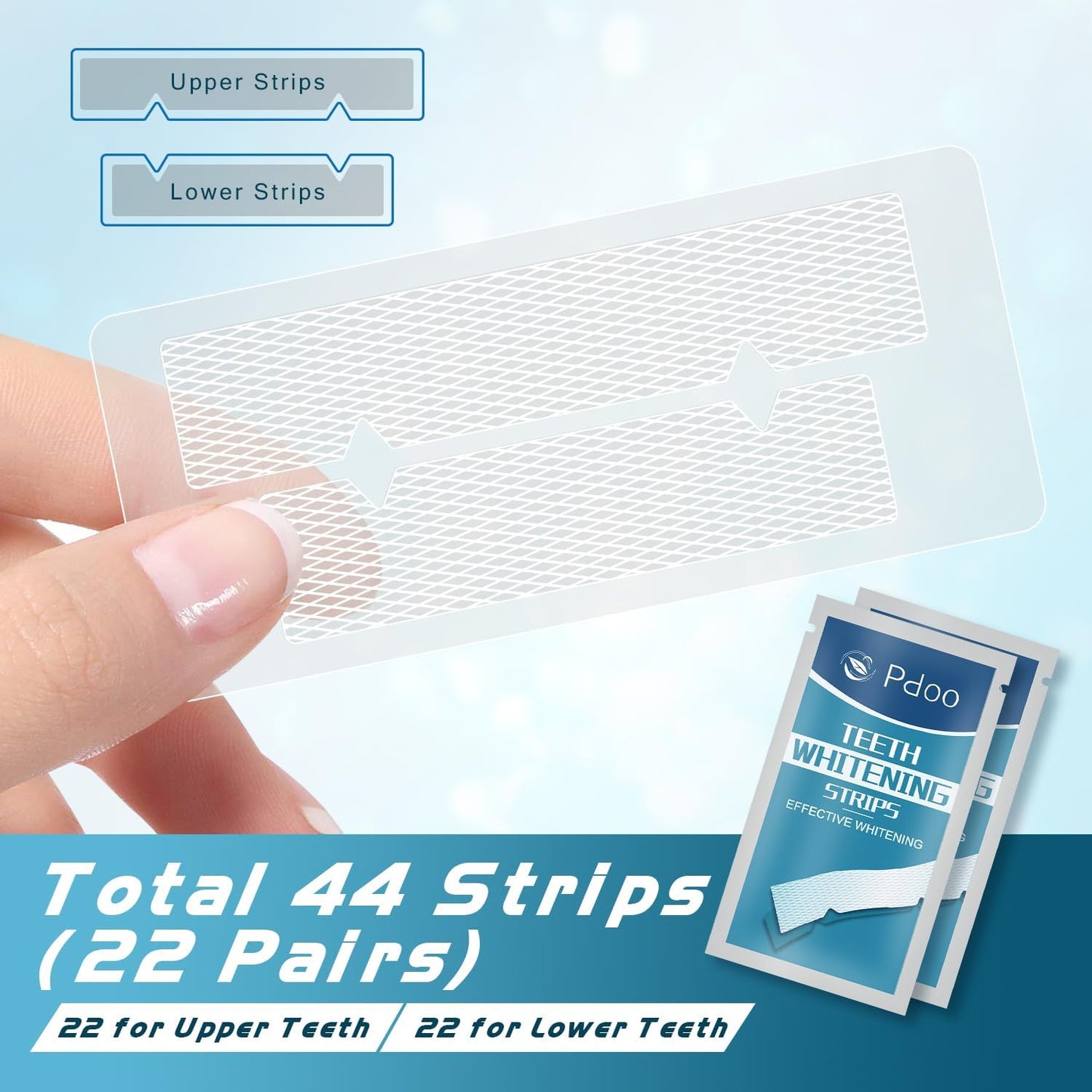 Teeth Whitening Strip 22 Treatments - Whitening Strips for Sensitive People, Fast Remove Smoking, Coffee, Wine Stains, Teeth Brightening Kit Pack of 44 Non-Slip Strips