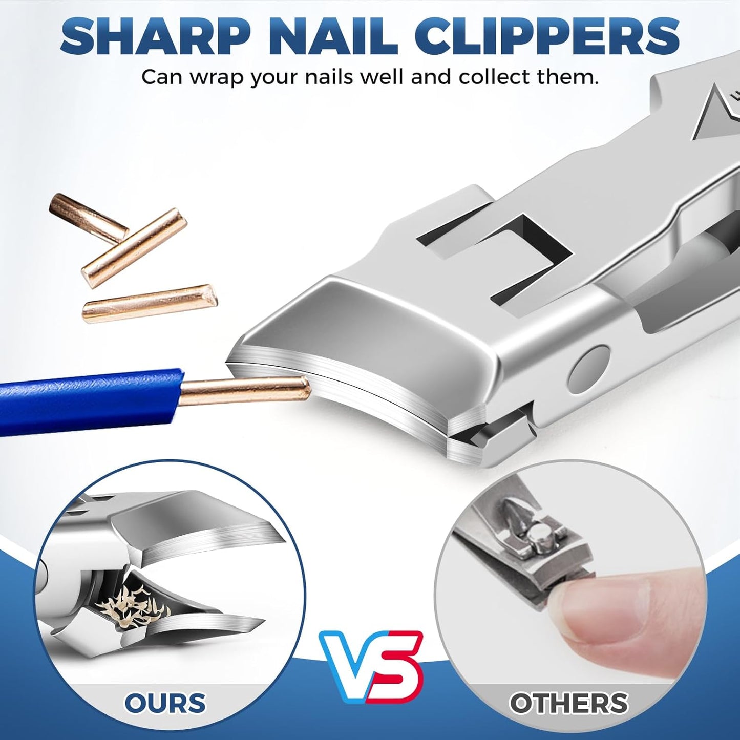 Eagle Beak Beveled Nail Clippers - Wide Jaw Opening Anti-Splash Eagle Beak Nail Clippers with Catcher, 45 Degrees Ingrown Toenail Clippers for Seniors Slanted Nail Clipper for Men