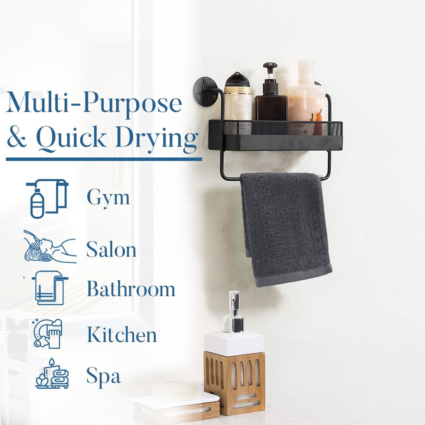 DAN RIVER 100% Cotton Wash Cloths 12 Pack [12x12] Soft & Absorbent Thin washcloths, Gym, Hotels & Spa Perfect for Everyday Use Fingertip Towels, Charcoal