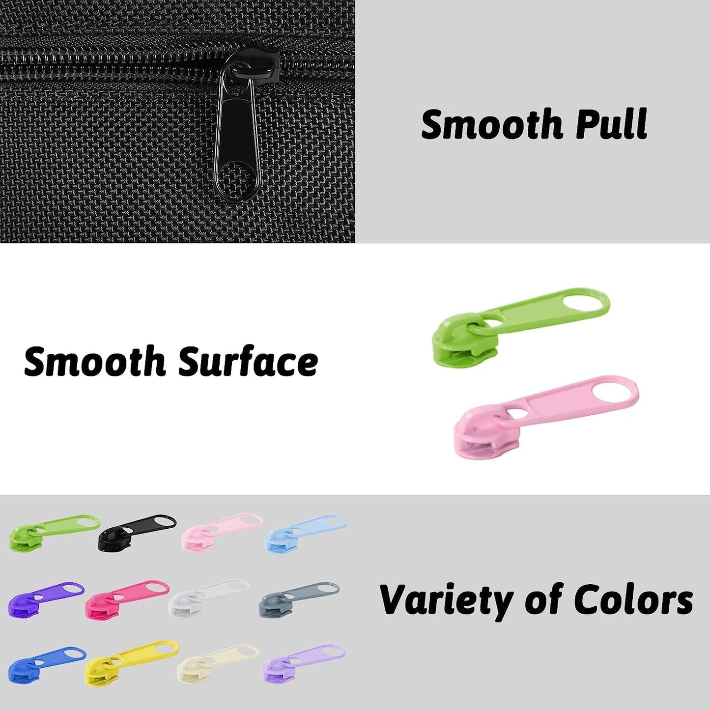 DOITEM 96Pcs Zipper Repair Kit - 3# Zipper Pull Rescue Kit (12 Colors) for Clothing Jackets, Purses, Luggage, Backpacks