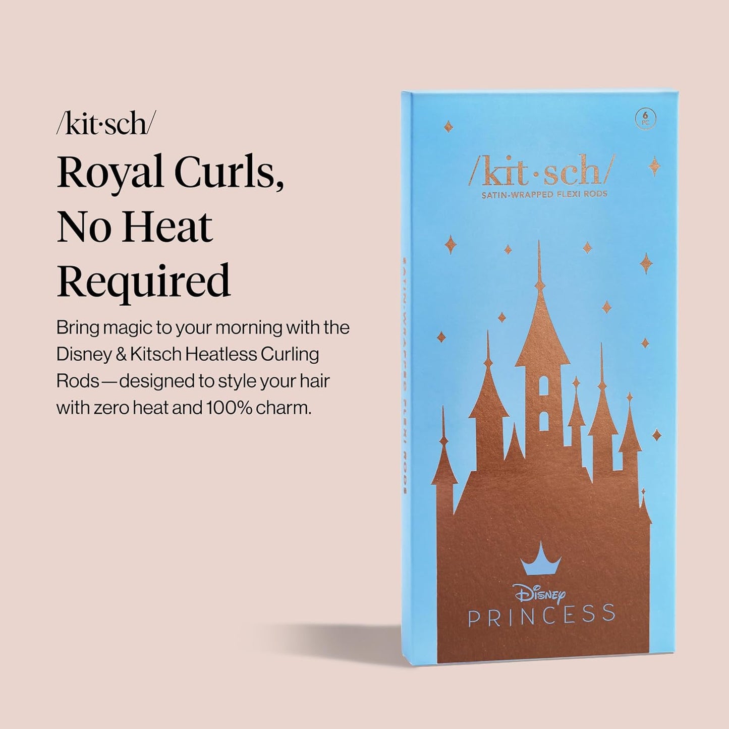 Disney & Kitsch Satin Heatless Curling Rod - Hair Curler Set, Heatless Curls Overnight, Hair Rollers for Soft Curls & Frizz-Free Styling, No Heat Curlers To Sleep in - 6pcs, Disney Princess