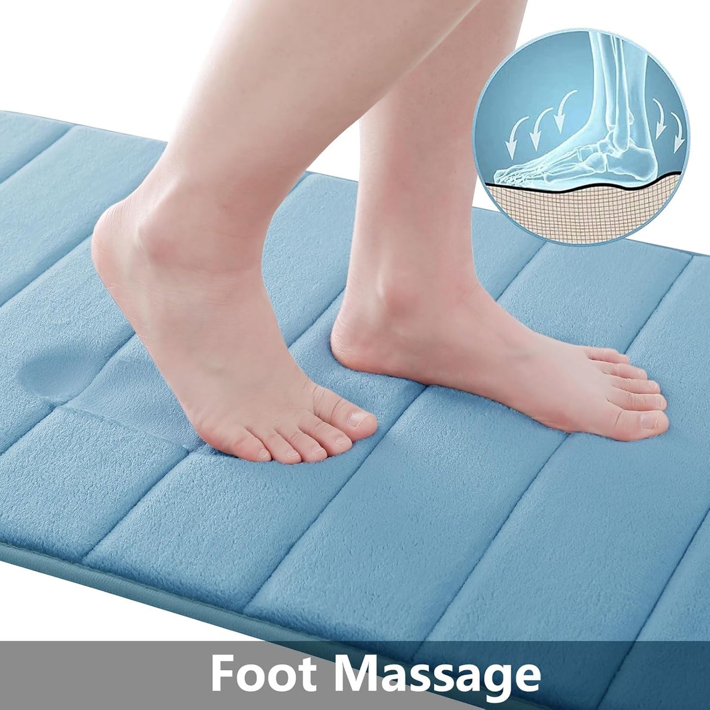 Buganda Memory Foam Bath Mat, 24" x 16", Ultra Soft and Non-Slip Bathroom Rugs, Water Absorbent and Machine Washable Bath Rug for Bathroom, Shower, and Tub, Blue