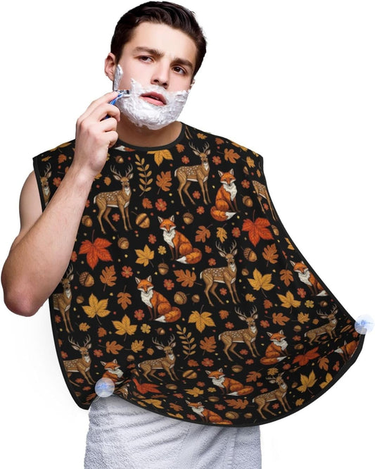 Professional Beard Bib, Non-Stick Hair Catcher Apron Waterproof, Shaving Grooming Essential for Men Dad, Autumn Leaves Fall Foxes Deer Shave Bib