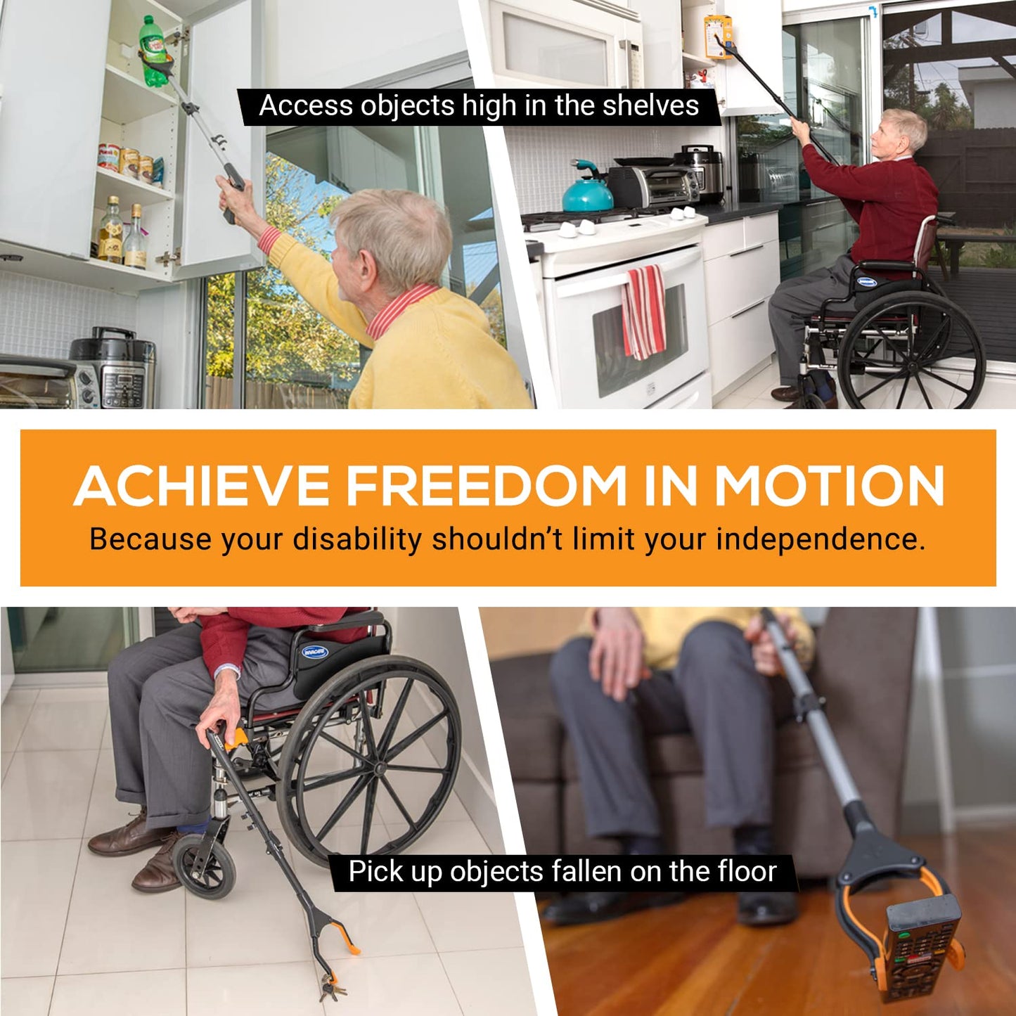 EZPIK® Reaching Aid Tool Grabber Reacher + Magnets - Grabbers for Seniors, Trash Picker Upper Grabber - Trash Grabber Tool- Reacher Grabber Pickup Tool with Rotating Head (26" Grip Aid)