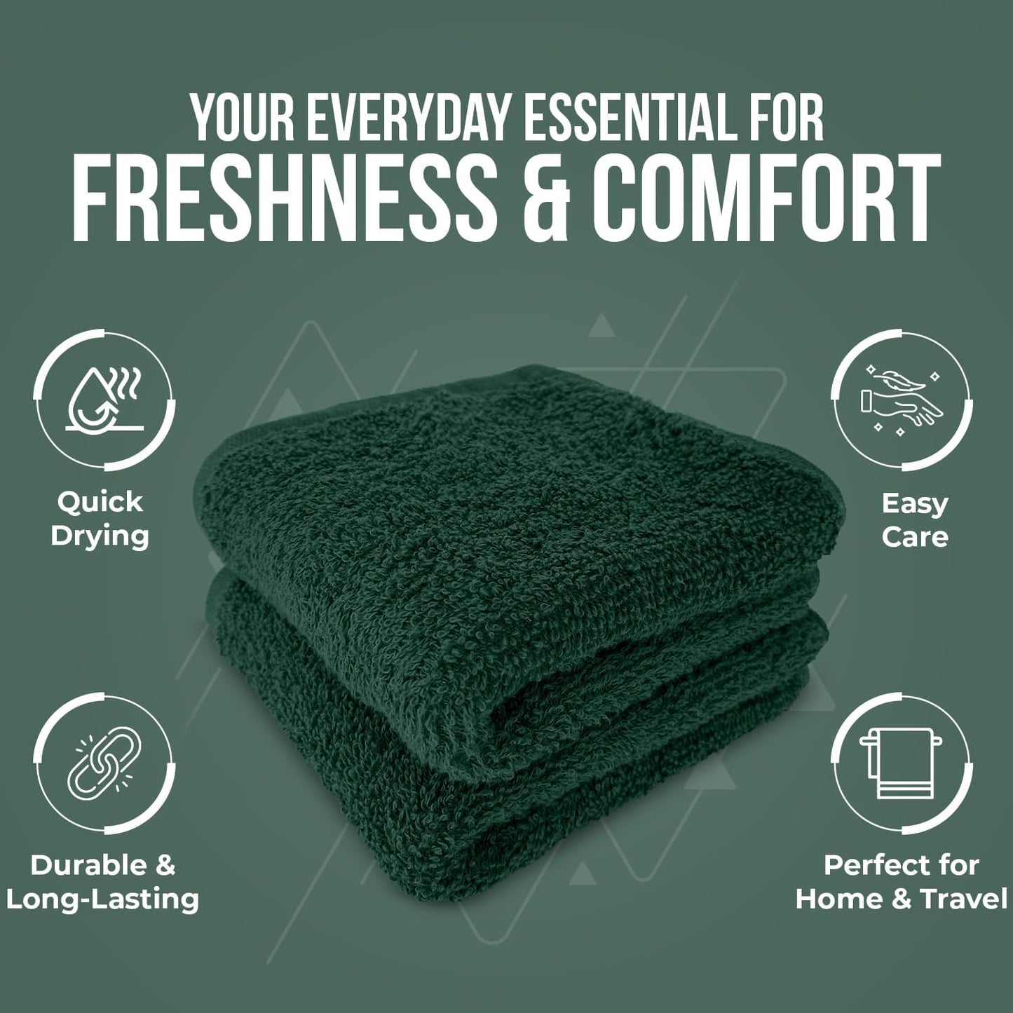 DAN RIVER 100% Cotton Wash Cloths 12 Pack [12x12] Soft & Absorbent Bath washcloths, Gym, Hotels & Spa Perfect for Everyday Use Fingertip Towels, Hunter Green