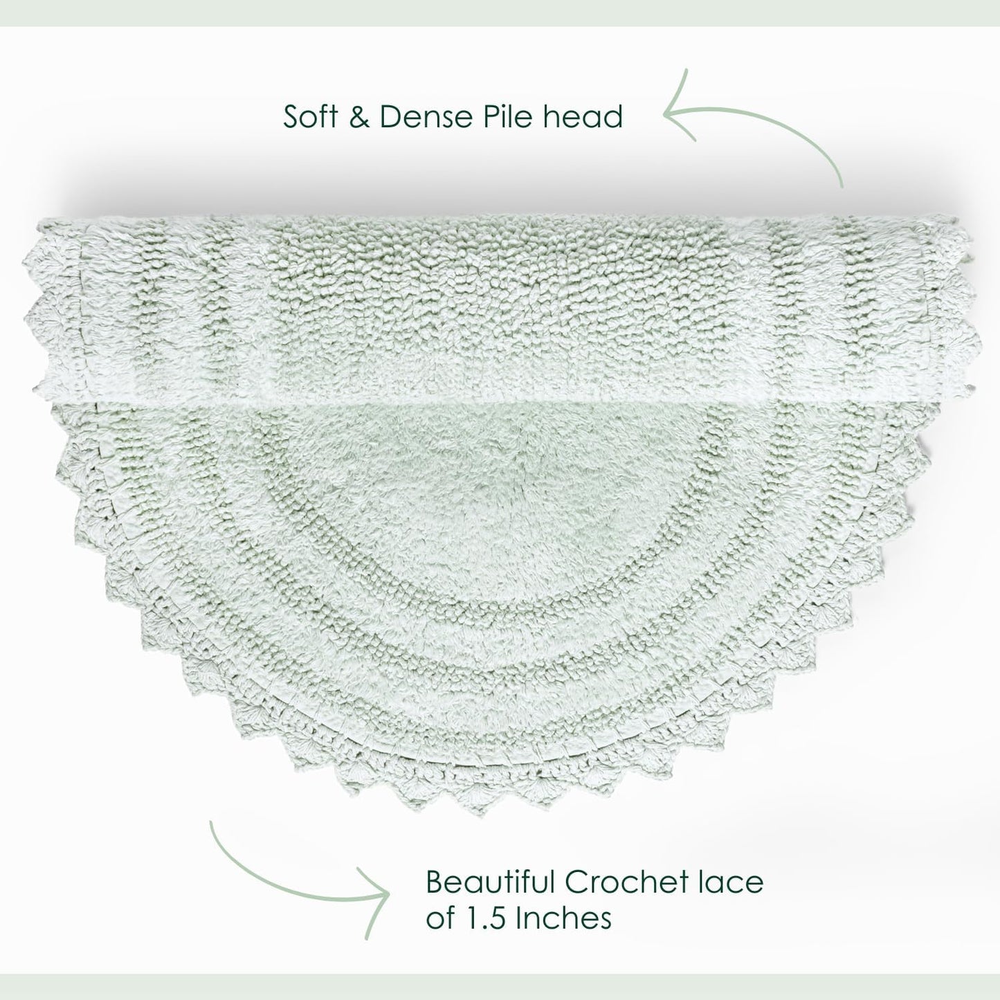 RAJRANG Bath Rug for Bathroom Kitchen Spa with Crochet Cotton Absorbent Soft Reversible Bath Mat Meadow Mist Oval 34x21 Inches