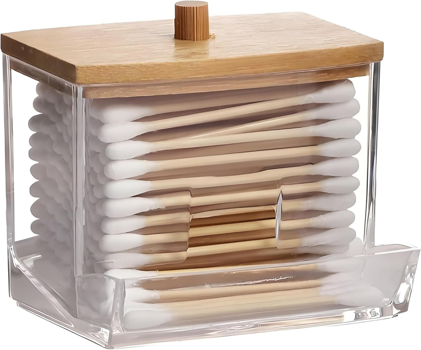 AXX Qtip Dispenser Apothecary Jars Bathroom - Qtip Holder Storage Canister Clear Plastic Jar for Cotton Swab,Q-Tips,Cotton Rounds (C#Bamboo2 3Pcs)