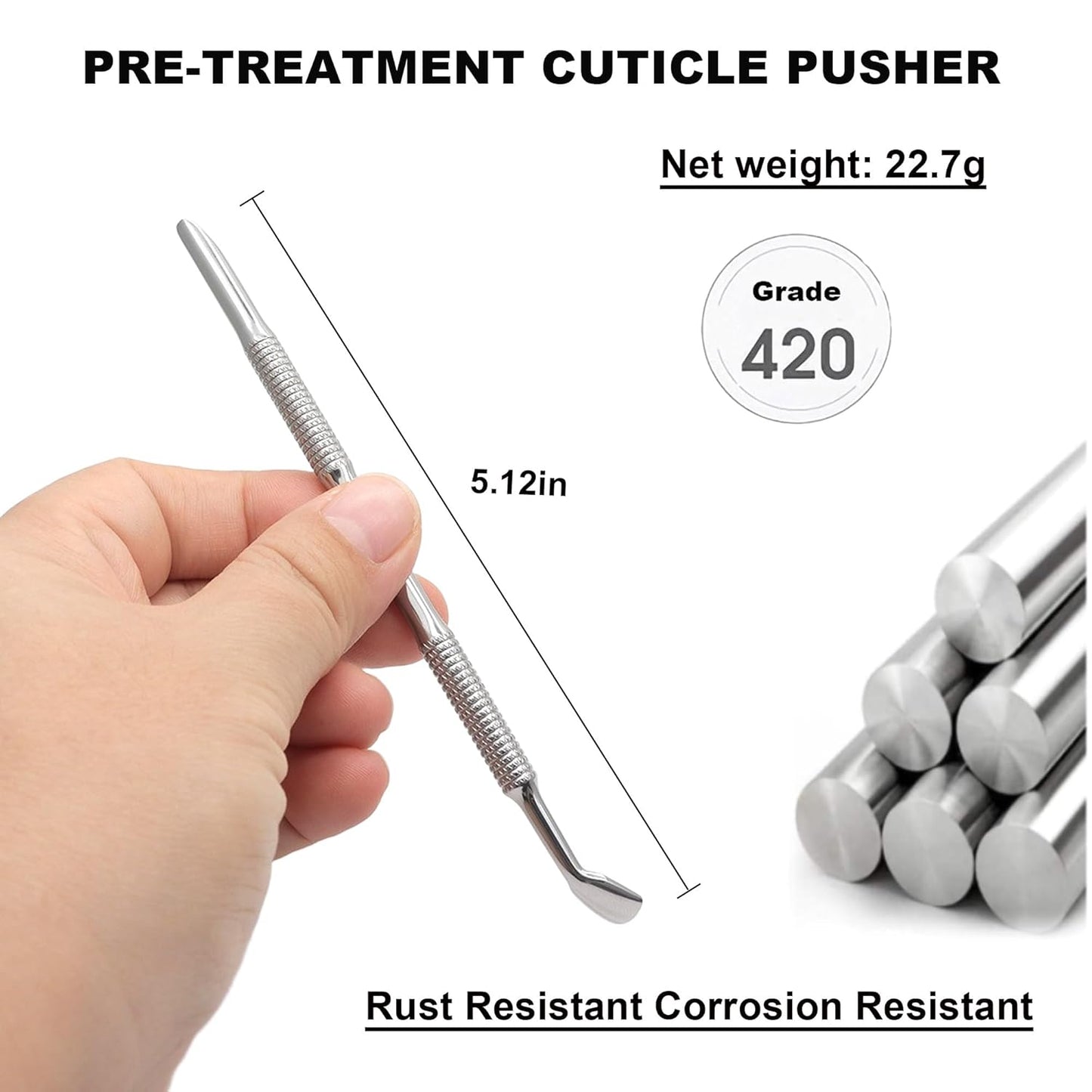 Pre-treatment Cuticle Pusher, Russian Prep Nail Pushers, Dual Ended Cuticle Remover with 100/180 Grit Sandpaper Sheets, Nail Care for Manicure Pedicure Nail Art