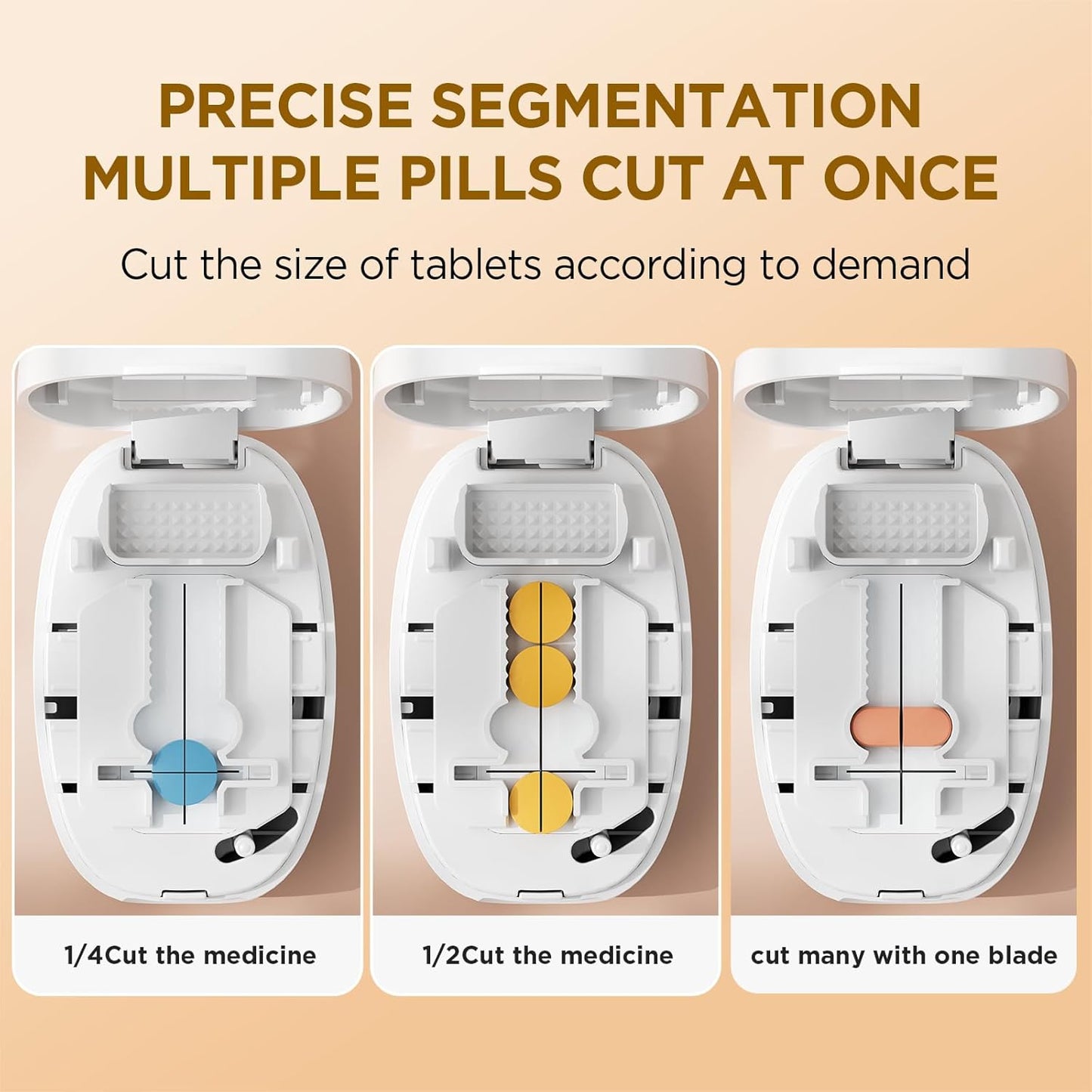 Pill Cutter Splitter for Small and Tiny Pills, 1/2 1/4 Pill Splitter for Small Pills,Vitamins, Tablets in Half or Quarters, Accurate and Easy Cutting, Stainless Steel Blade, Back Storage (White)