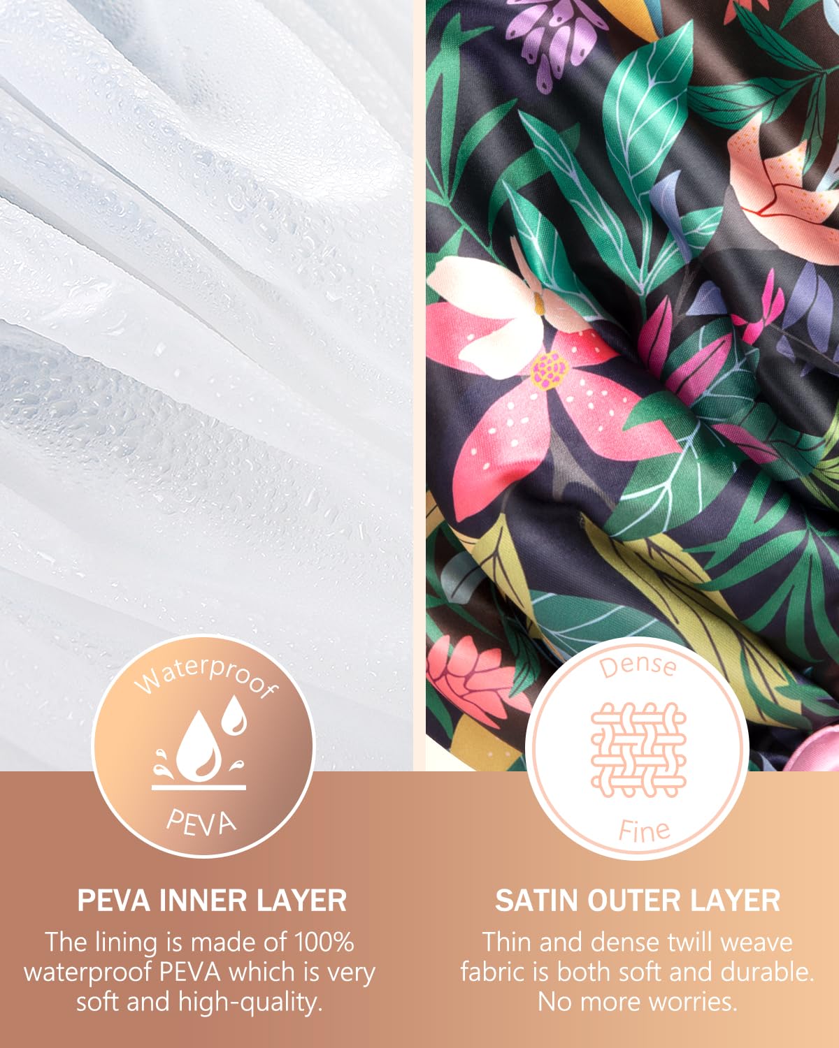 mikimini Shower Cap for Women and Grils,Pack of 2,Rainforest Bath Shower Caps with Pink Lace,Reusable Waterproof Shower Hat for Girls (Medium,Floral)