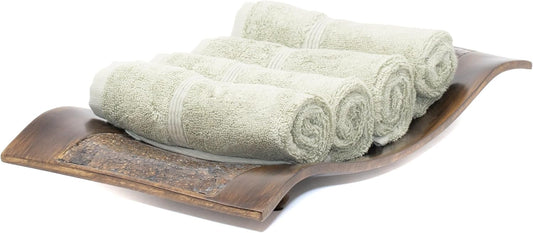 Mosobam Luxury Turkish Towels Set of 4 Washcloths 13X13 Seagrass Green 700 GSM Bamboo Viscose & Aegean Turkish Combed Cotton