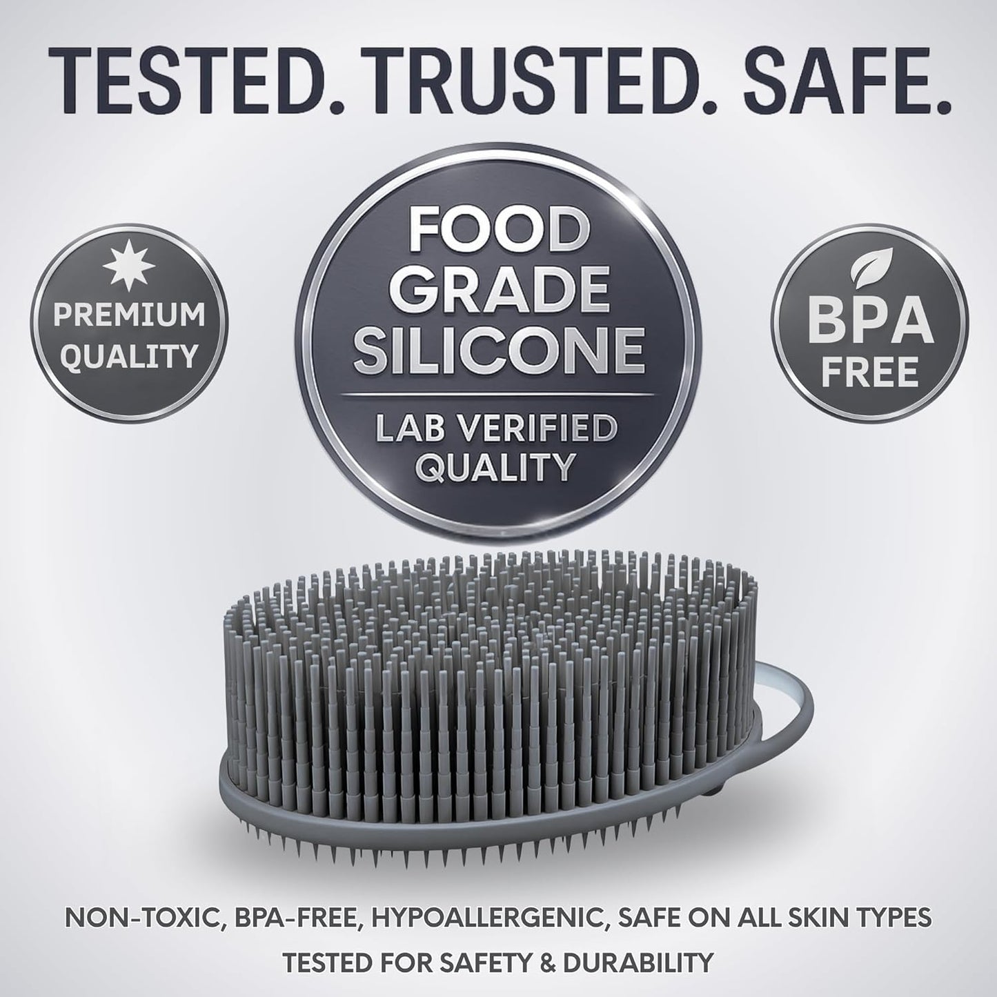 Avilana Silicone Body Scrubber – Gentle Shower Brush & Loofah Alternative- Food Grade & Lab Tested – Fast-Drying, Hygienic, BPA-Free Silicone Body Gentle Exfoliator (Gray, Exfoliate)